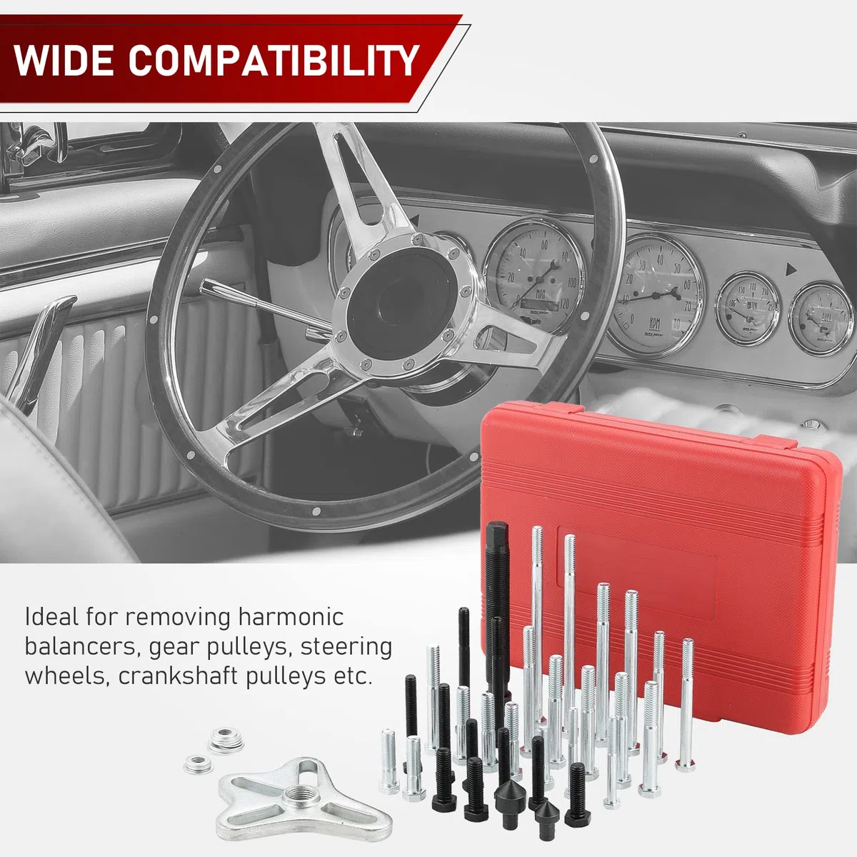 ATPEAM Juego de 46 Piezas Extractor Universal de Volante y Poleas, Extractor de Plato Magnético para Moto, Coches y Motores con Adaptadores de 2 y 3 Brazos