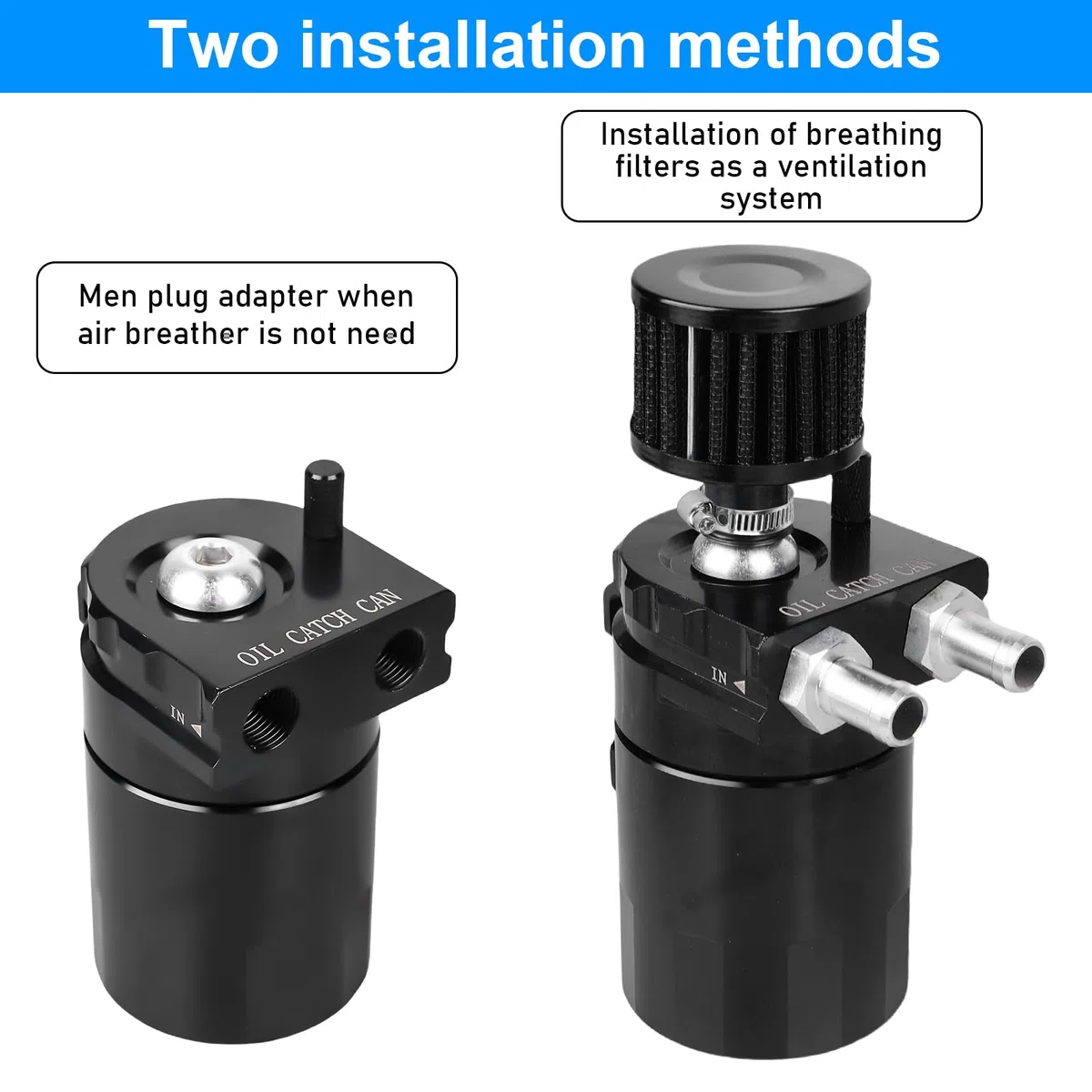 GBKDQQ Depósito de Captura de Aceite Universal 300ml (Negro) - Depósito de Separación de Aceite con Filtro de Aire y Accesorios, Depósito de Aceite de Aluminio para Auto/Motocicleta