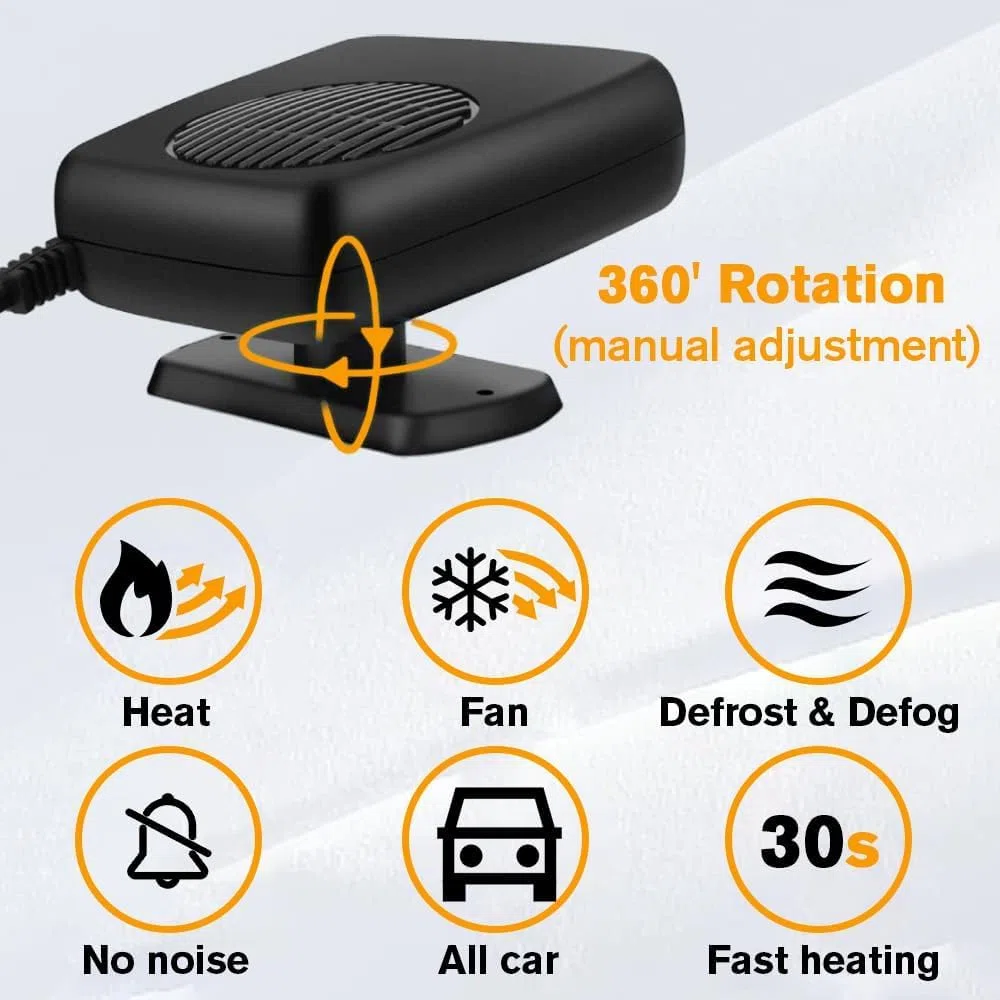 Leaflai Calefacción para coche, 12 V, kit de descongelación para coche, portátil, antiempañamiento, 2 en 1, calefacción/refrigeración, descongelador, que se conecta al encendedor de cigarrillos de