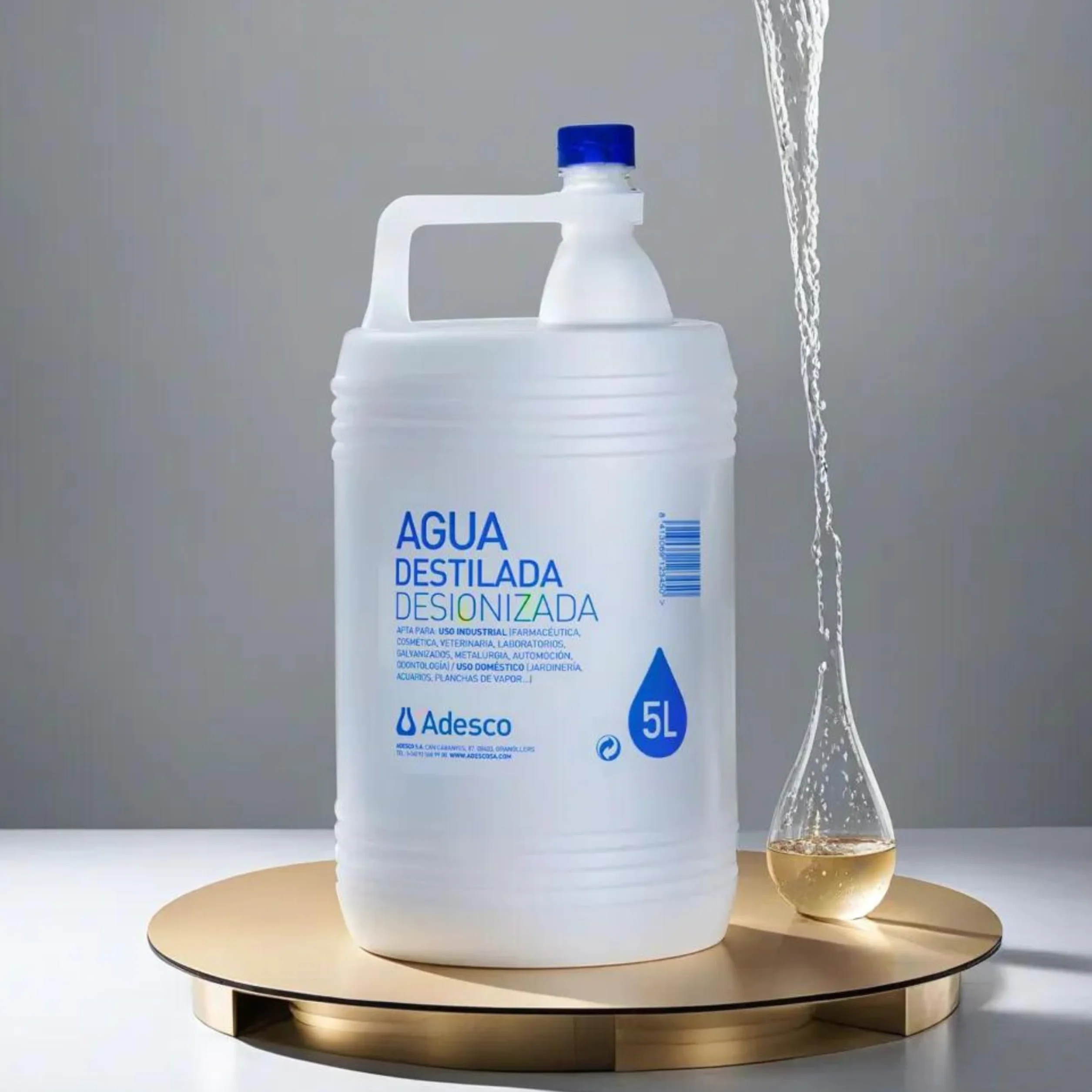 ADESCO Agua Desionizada 3 x 5L Apta para CPAP Autoclave Plancha Baterías Plantas Limpieza Técnica Múltiples Usos 1 Caja con 3 Garrafas de 5 Litros