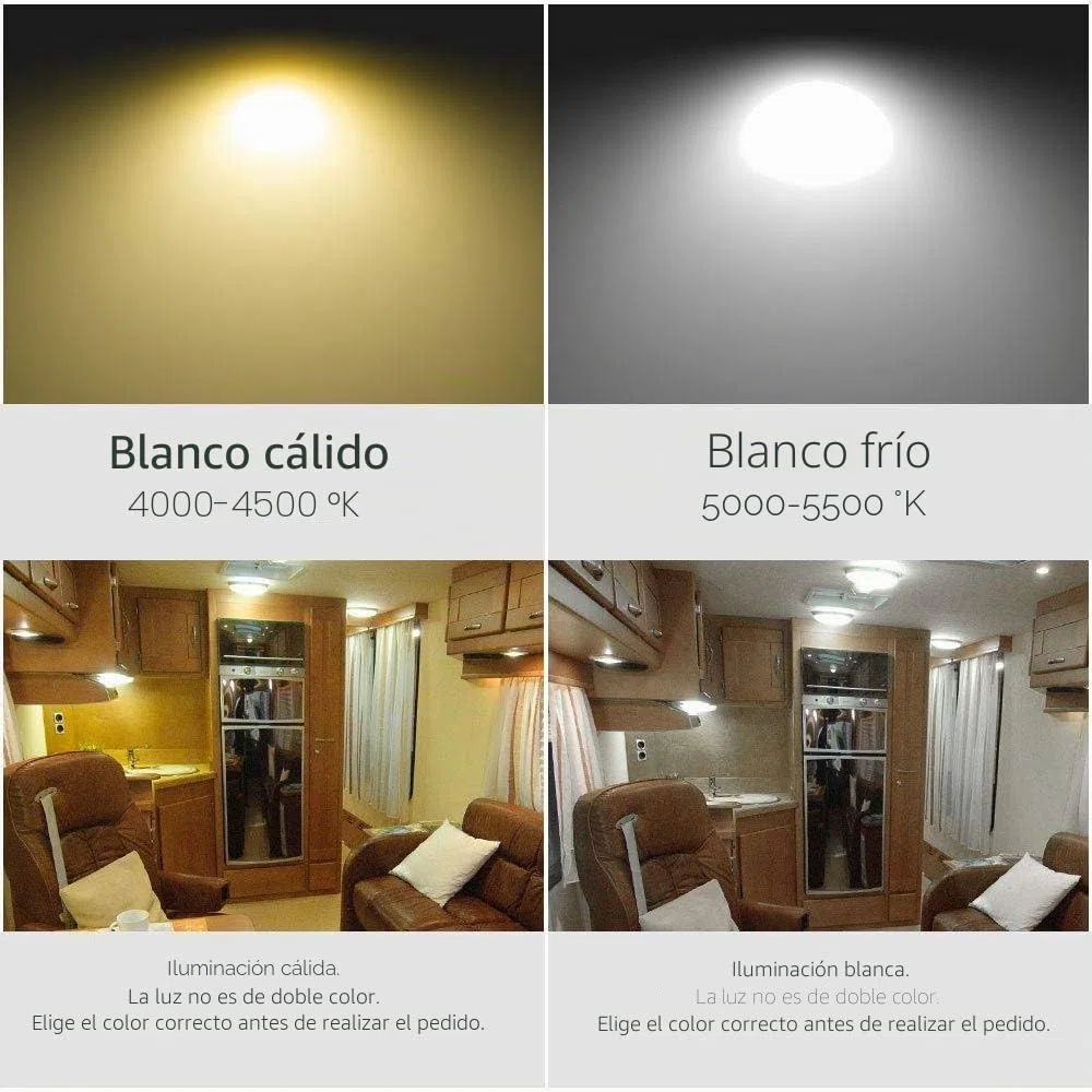 Luz interior de techo LED de 12-24 V CC 9 W Downlight para caravana, caravana, autocaravana, cromado, redondo, Luz blanca brillante