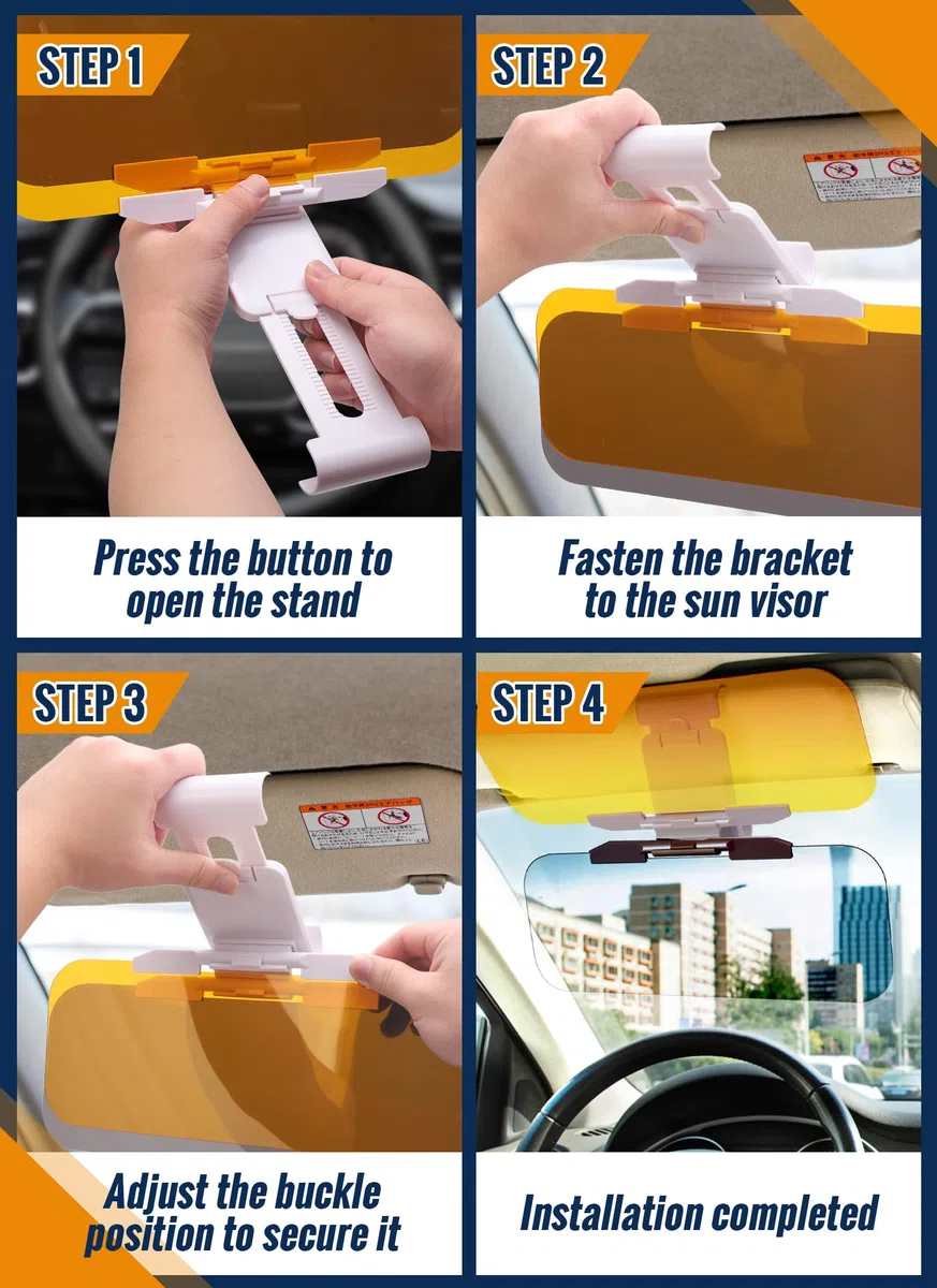 Visera Antideslumbrante 2 en 1 Visera HD para Automóvil para Conducción Diurna y Nocturna Visera para Automóvil Bloqueador Solar Parasol Ajustable para Automóvil y Extensor de