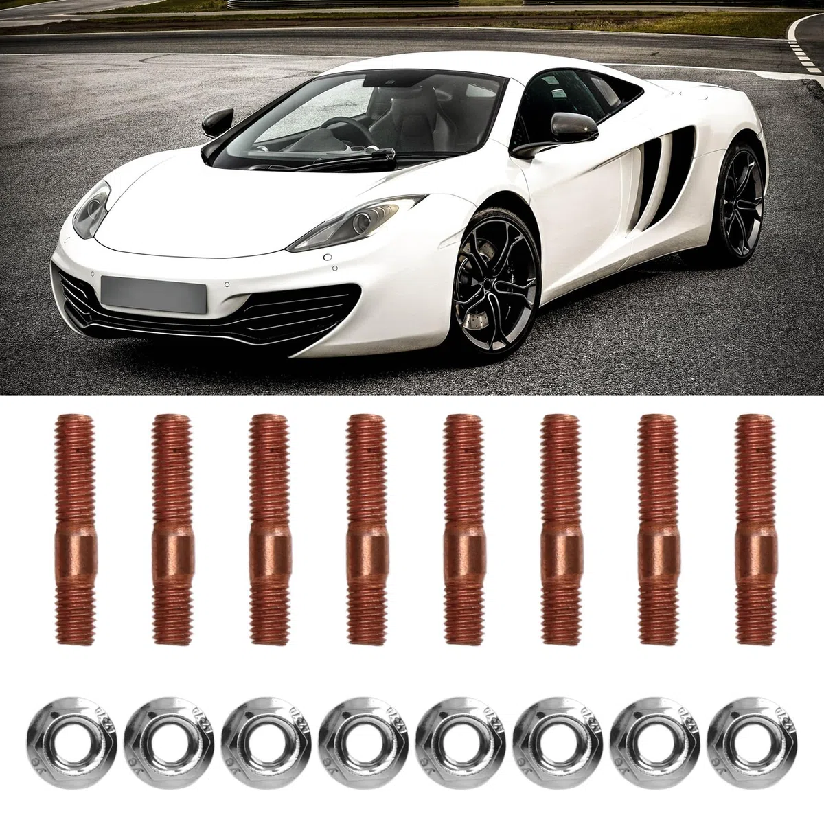 Kit de Espárragos Turbo Roscados, 8 Piezas M8 1.25 Kit de Espárragos Turbo Roscados 8 Mm Aleación de Metal Resistente a Alta Presión Colector de Escape Espárrago Tuerca Hardware