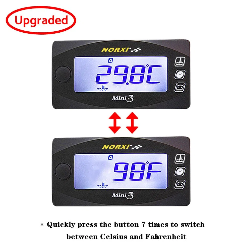 Medidor multifunción 4 en 1 para motocicleta Mini 4 metros (tacómetro RPM+temperatura de la culata del cilindro+voltímetro+reloj) 4 en 1 multímetro digital de calibre multifuncional (10mm)
