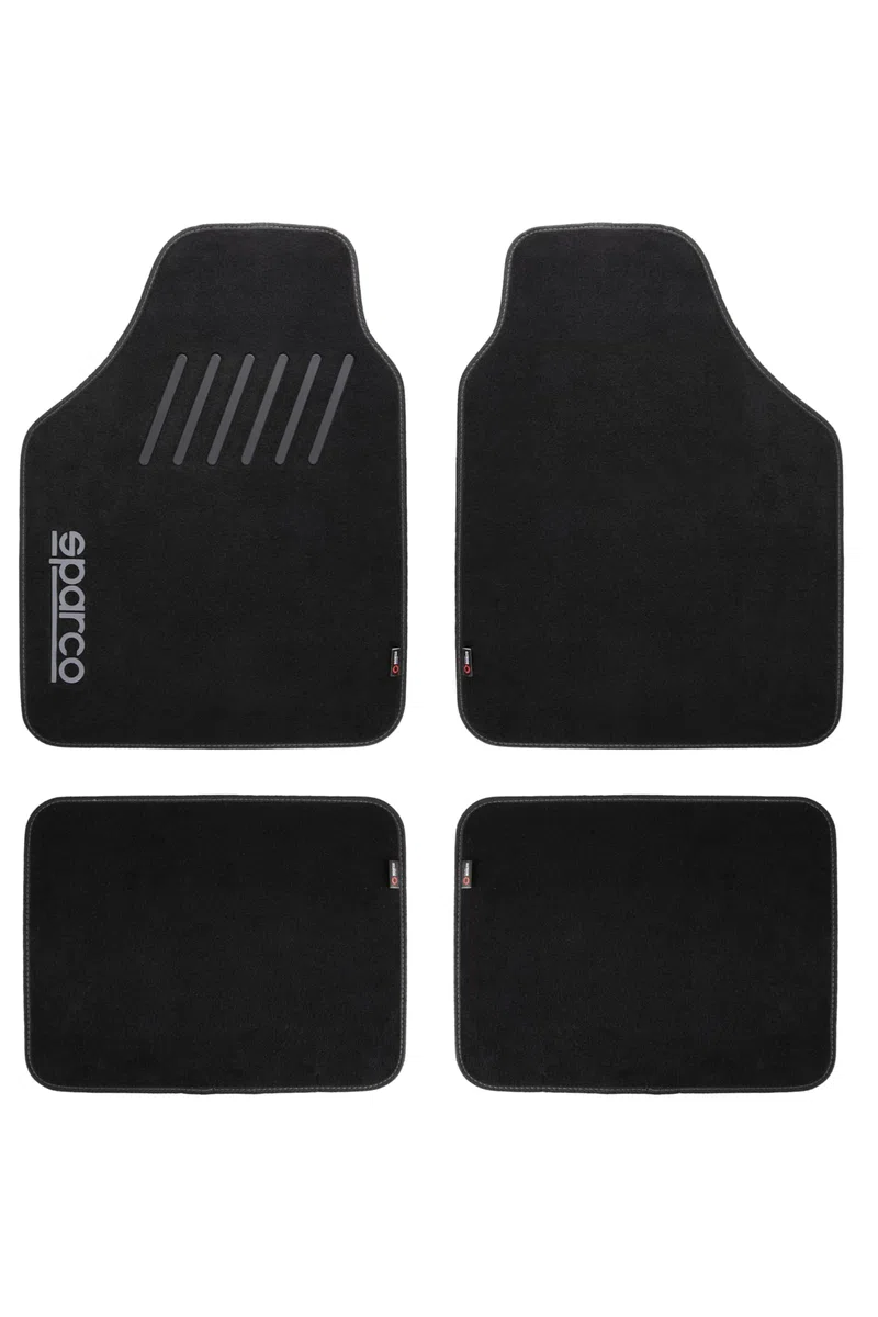 Sparco Alfombrillas de Coche de Moqueta 4 Piezas, Amazon Exclusive, Poliéster Resistente con Talonera, Antideslizantes, Fáciles de Instalar y Limpiar
