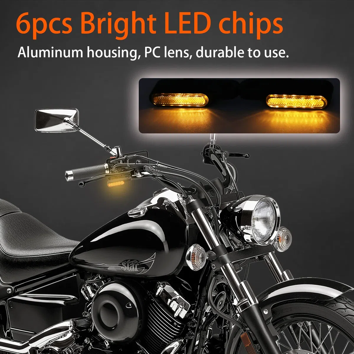 JMTBNO Intermitentes Moto de Manillar LED, Luz de Señal de Giro Delantero Secuenciales Mini Indicadores Homologados 12V Aluminio Luz Ámbar Impermeable M8 para Cruiser Chopper Bobber Scooter Quad