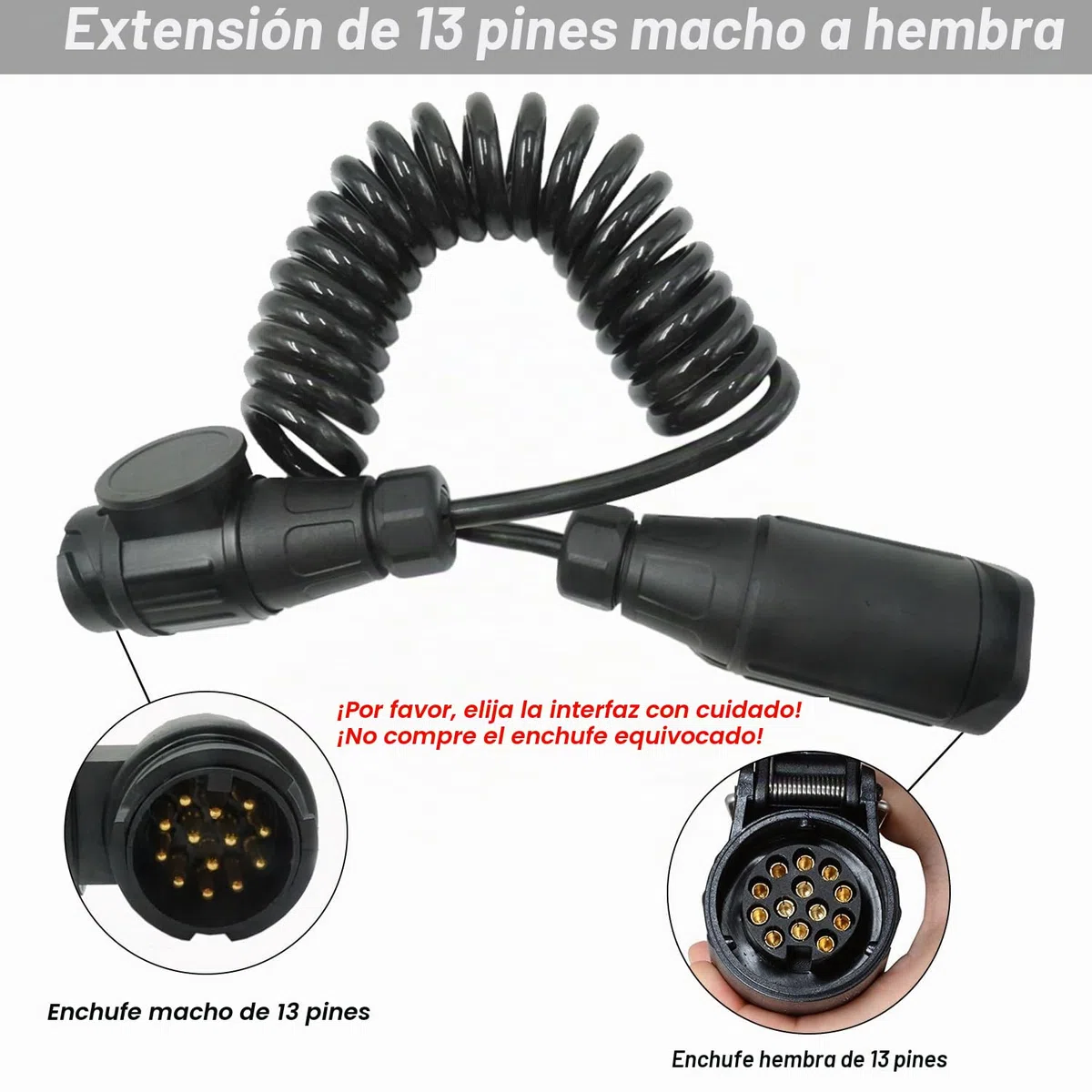 Remolque Cable de Extensión 13 Pines 3M Enchufe Remolque Cable Cableado del Remolque Cable Eléctrico en Espiral 12V Enchufe Alargadera Cable Remolque para Remolque Coches Caravanas Camión RV
