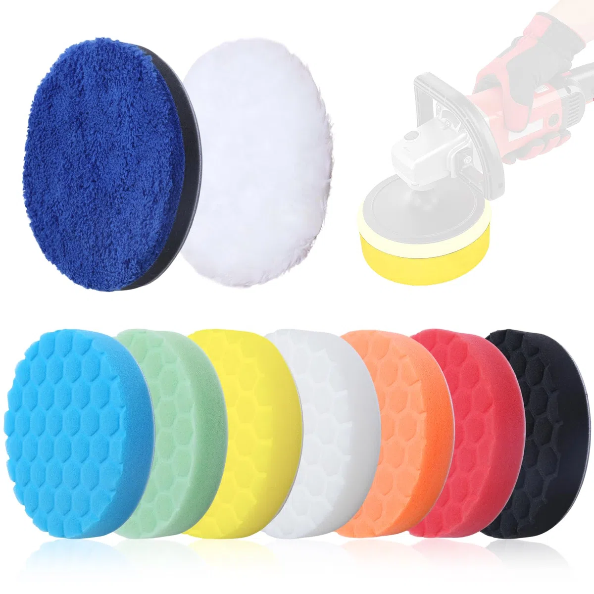 9 Piezas 125mm Esponja de Pulido Pulidora Coche, Esponja Pulir para Coche con Microfibra y Espuma, Estructura Alveolar Almohadillas de Pulido para Coche para Lijar Cncerar Pulir Coches