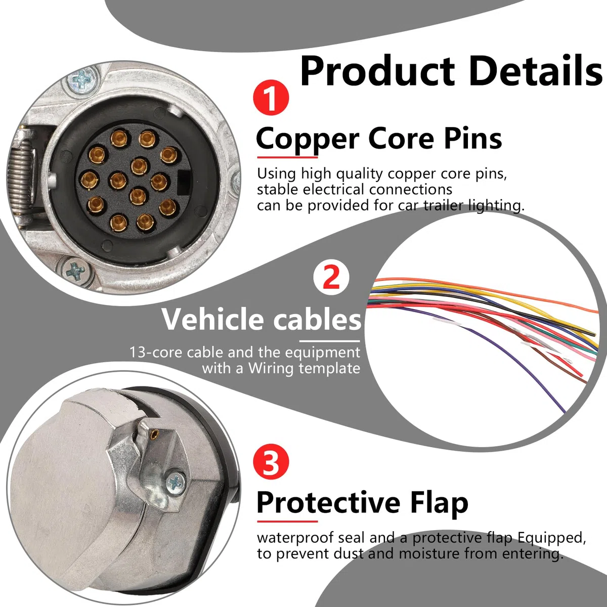 Enchufe Remolque 13 Pines con Cable Impermeable De 2 M, Arnés Pre-cableado De 13 Hilos, Norma ISO 11446, para Remolque, Caravana Y Vehículos Comerciales