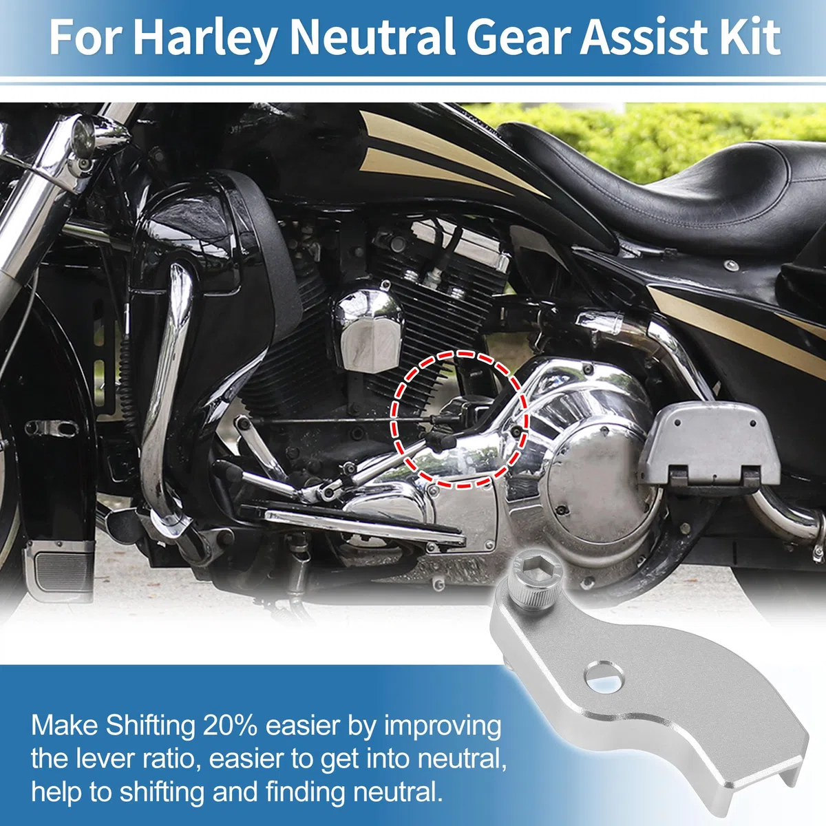 X AUTOHAUX Ayuda de cambio de marcha neutra para Harley Davidson Touring 2018-2025 para Harley Softail 2018+ Soporte auxiliar auxiliar de cambio neutro 20% cambio más fácil, tono plateado CNC