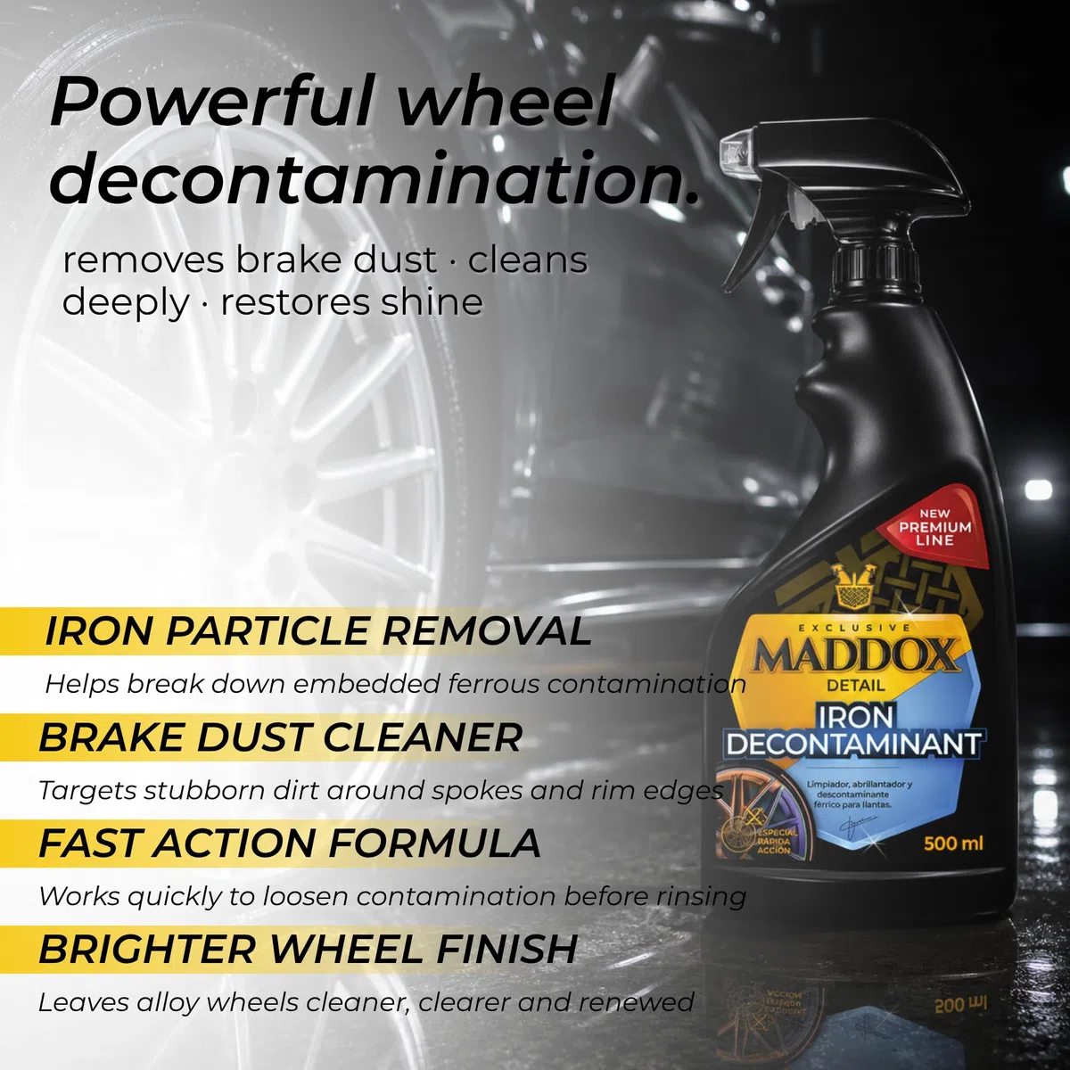 Maddox Detail - Descontaminante Ferrico de Llantas y Carrocería | Iron Remover Coche y Moto pH Neutro | Descontaminar Pintura | Eliminar Particulas De Hierro | Iron Decontaminant 500ml