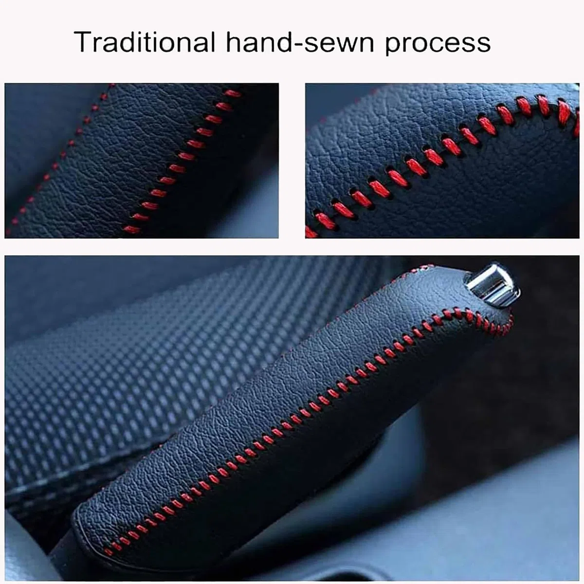 NALSA Cubierta Freno Mano para Coche para Seat Arona KJ 2018-2024, Cuero Funda del Freno De Man EmpuñAdura Funda Antideslizante Protectora Interior Accesorios,A/Black-Red Line