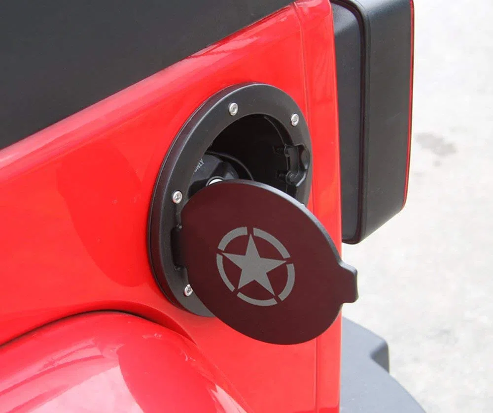 Auto Tapa de tanque de gas de plástico y aluminio, patrón de estrellas, compatible con Jeep Wrangler JK y Unlimited, modelo GC01