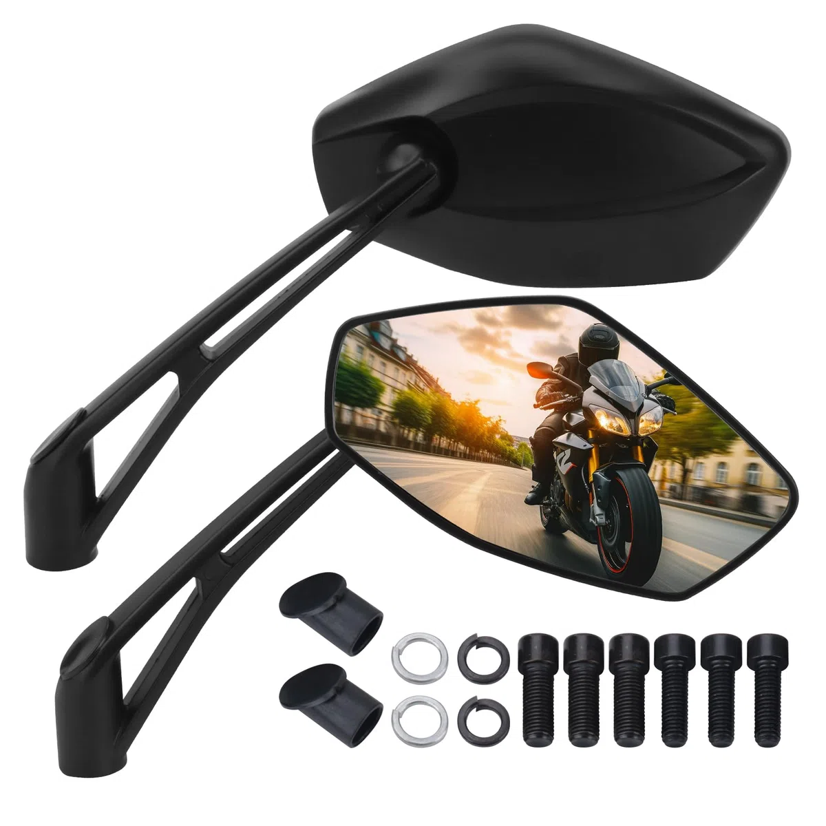 Espejos Retrovisores Moto, Retrovisores Moto con Tornillos de 8 mm y 10 mm, para Manillar de 7/8 Pulgadas, Ajuste de 360 Grados, para ATV,Scooters, Bicicletas