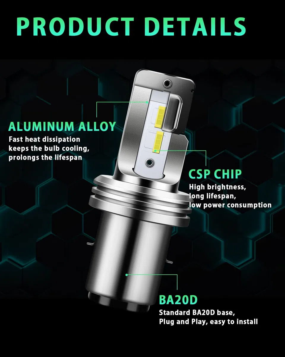 GLL 1pc BA20D LED Faro CPS 1860 4SMD H616 Luz Alta/Baja Bombillas de Faro de Moto 1500 Lumens 6500K