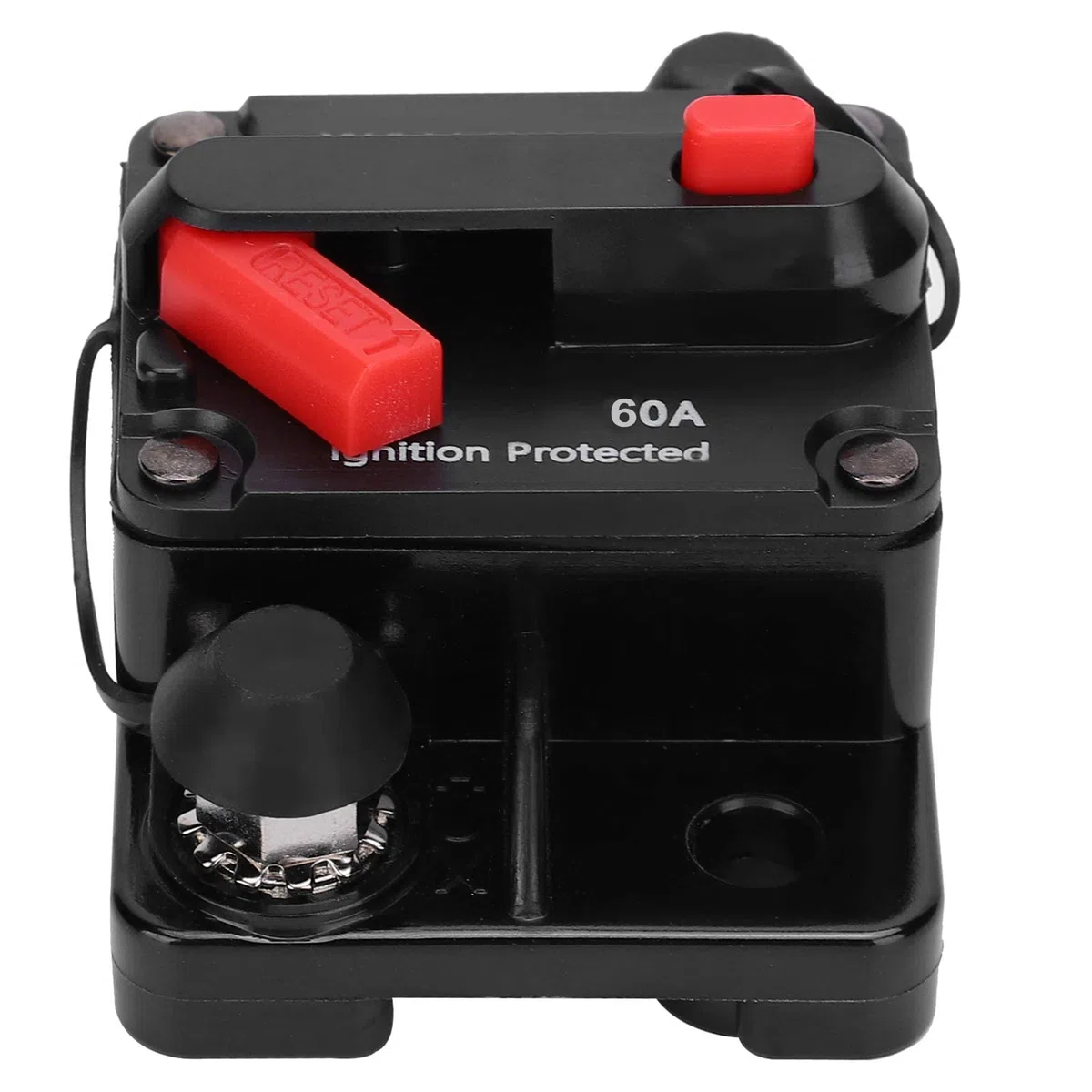 Disyuntor Portafusibles de Reinicio Automático Impermeable de Cobre Rojo DC12-42V con Cubierta Protectora de Plástico 60A para Protección Eléctrica (60A)