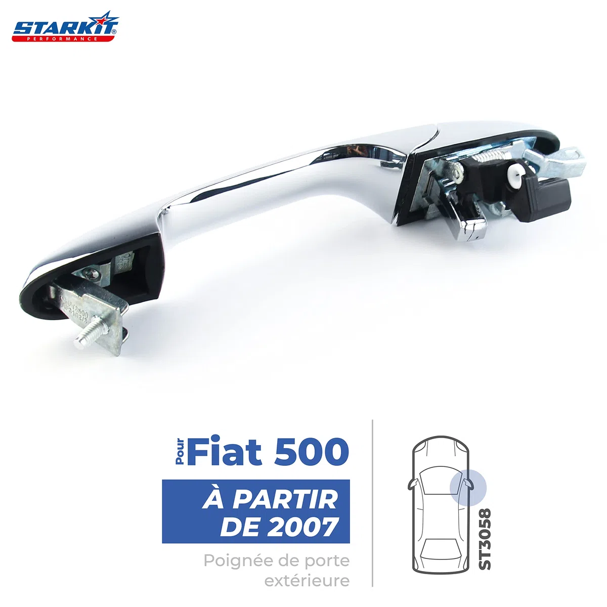 Maneta de puerta compatible para Fiat 500, Fiat 500C y Abarth (2007-2022) manilla exterior | DELANTERA DERECHA (lado pasajero) (cromada) 735592014 | 735451696 | 735485874 | 735592026