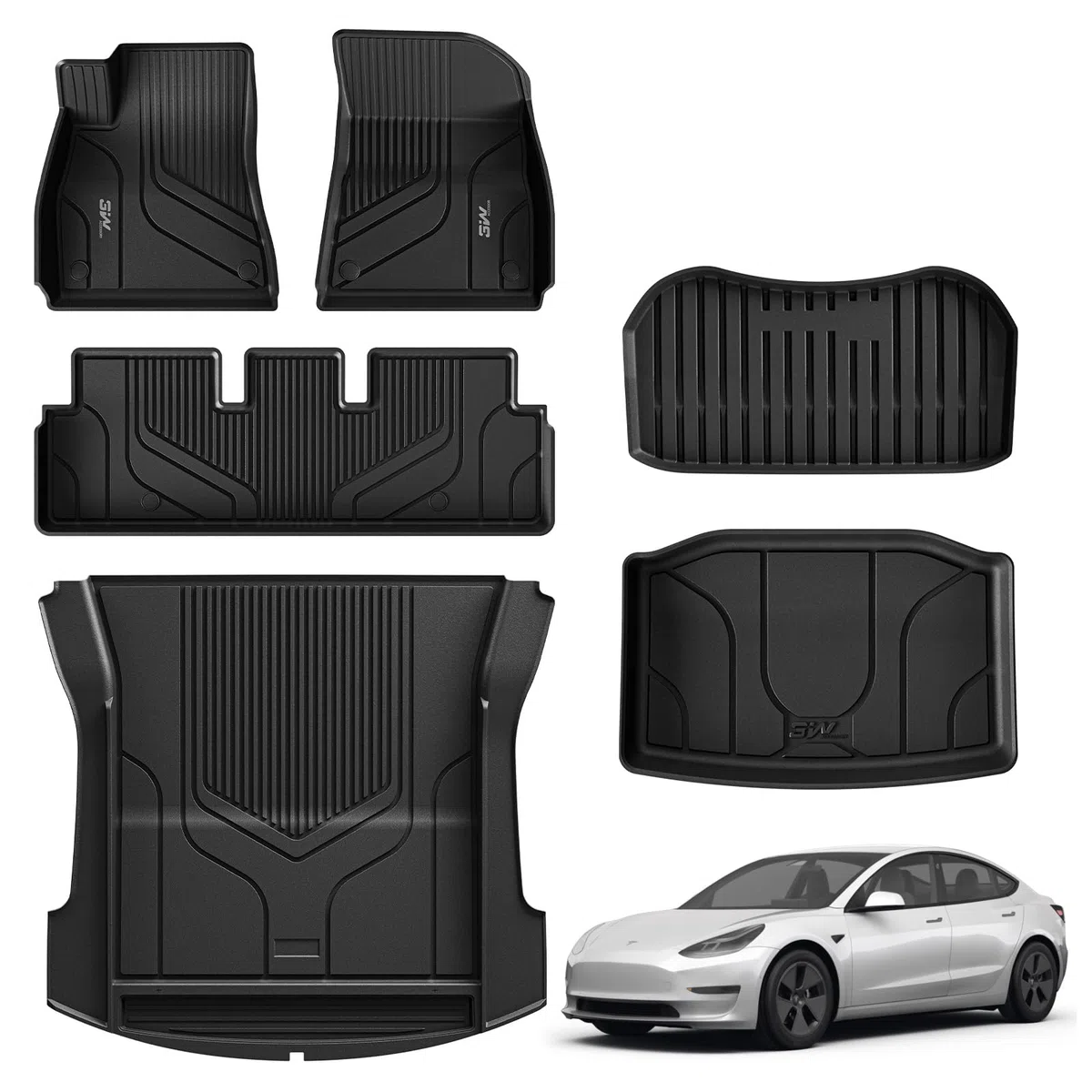 3W Juego Completo de Alfombrillas de Coche para Tesla Model 3 2021-2023, Admite Perros, TPE Alfombrillas para Todo Tipo de Clima, Antideslizante, Impermeable, Accesorios