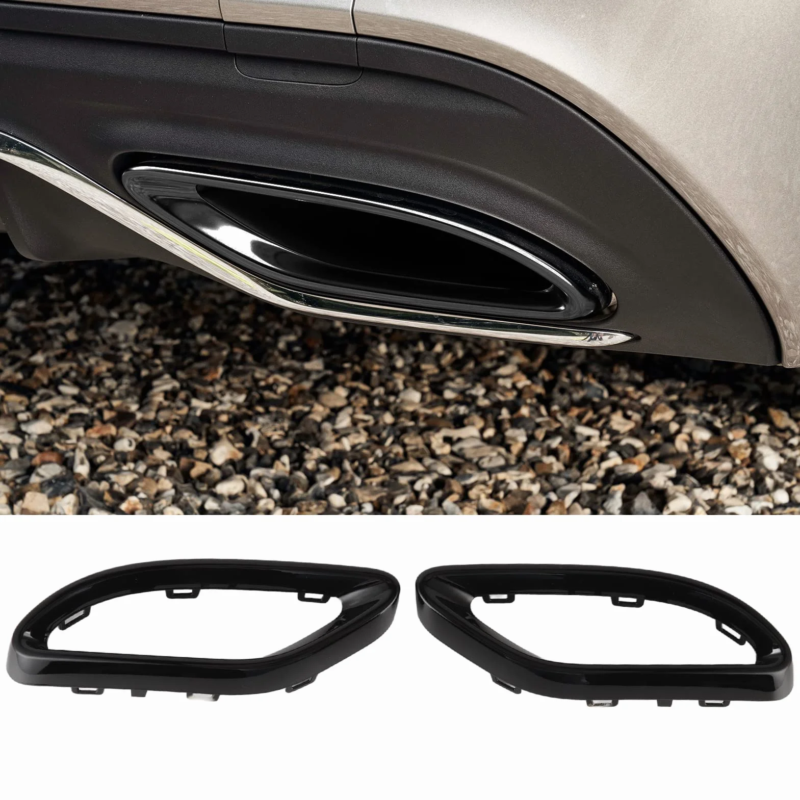 Embellecedores de Punta de Escape para Coche, Marco Decorativo Negro Brillante de Repuesto con Broche Trasero, Kit de 2 Piezas para Vehículos Premium (Par)