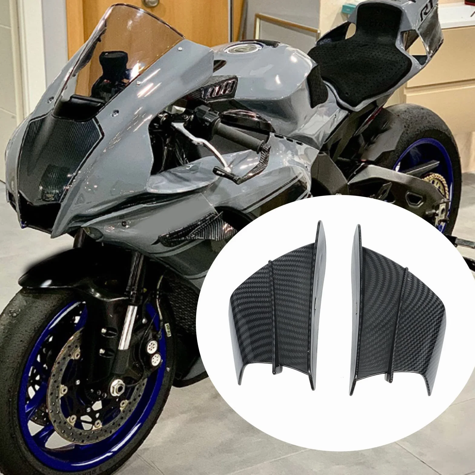 Aramox 1 par de Alas de Viento Universales para Motocicleta, Carenados Laterales de Fibra de Carbono Brillante, Juego de Alas Aerodinámicas para Motocicleta