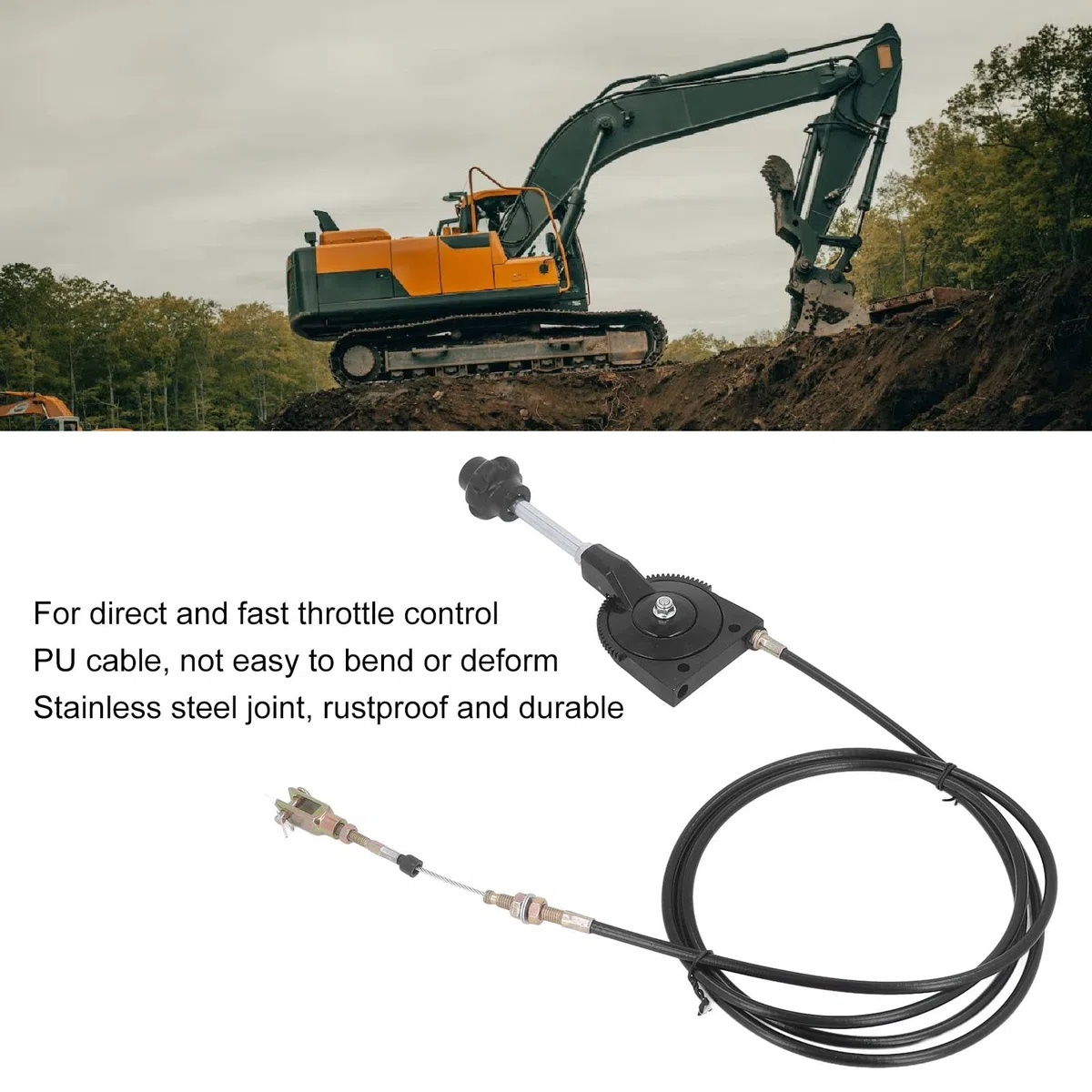 Excavadora Acelerador Manual Cable, Cable de Control Estrangulador, Push Pull Asamblea Perilla Negra Ajuste Universal Bloqueo Manual Respuesta Rápida Reemplazo Flexible Piezas Pesado