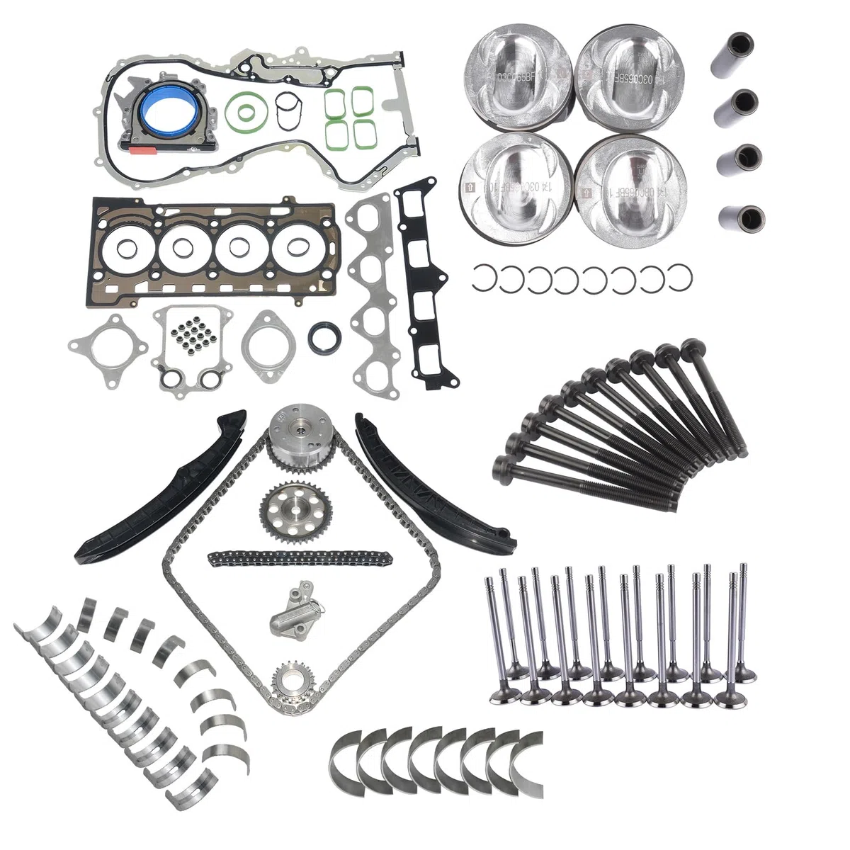 Pistón y juego de cadena de distribución compatible con G0lf V VI E0s 1.4 R4 16V TSI CAV CAX CTH 03C109571F 03C109509L