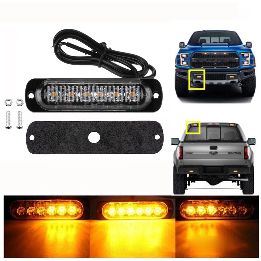 Ricoy - Barra ultrafina de luz de emergencia con 6 LED amarillas. 12-24 V. Para coche, barco, remolque, caravana