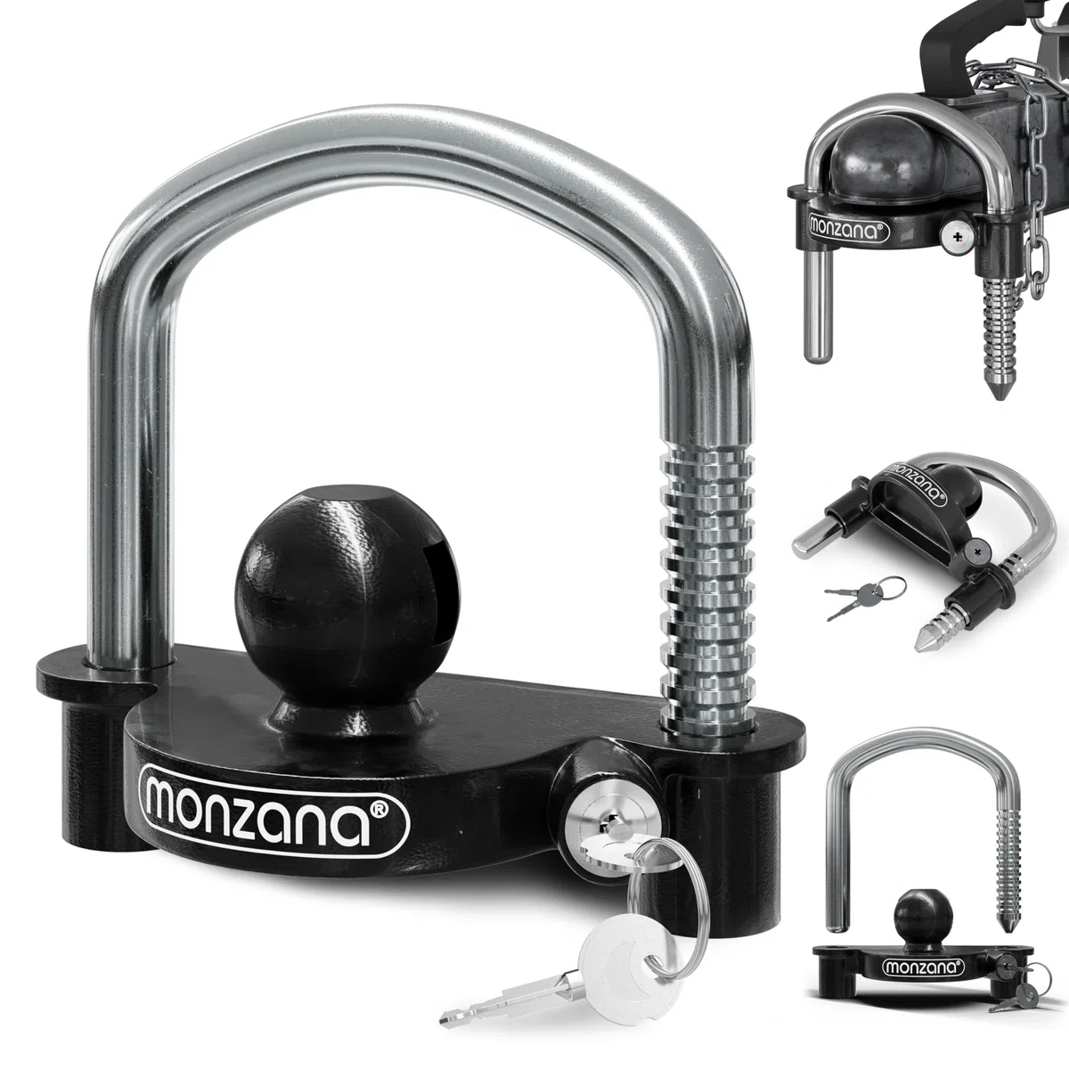 Monzana Candado para Remolque Negro Cerradura de Acero para Enganche Antirrobo Protección 2 Llaves