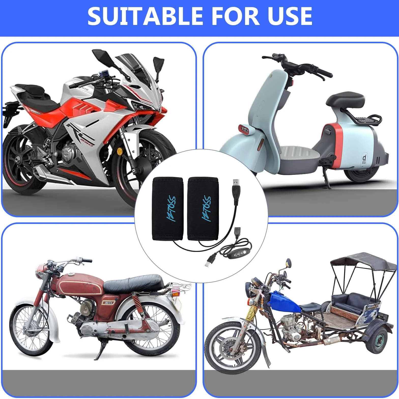 Mango De Calefacción Mango De Motocicleta, 5V PUños Calefactables Para Motocicleta, USB PUños Térmicos Para Motocicleta, PUños Calefactables Para Bicicleta Para Diámetro De Mango De 22-30mm