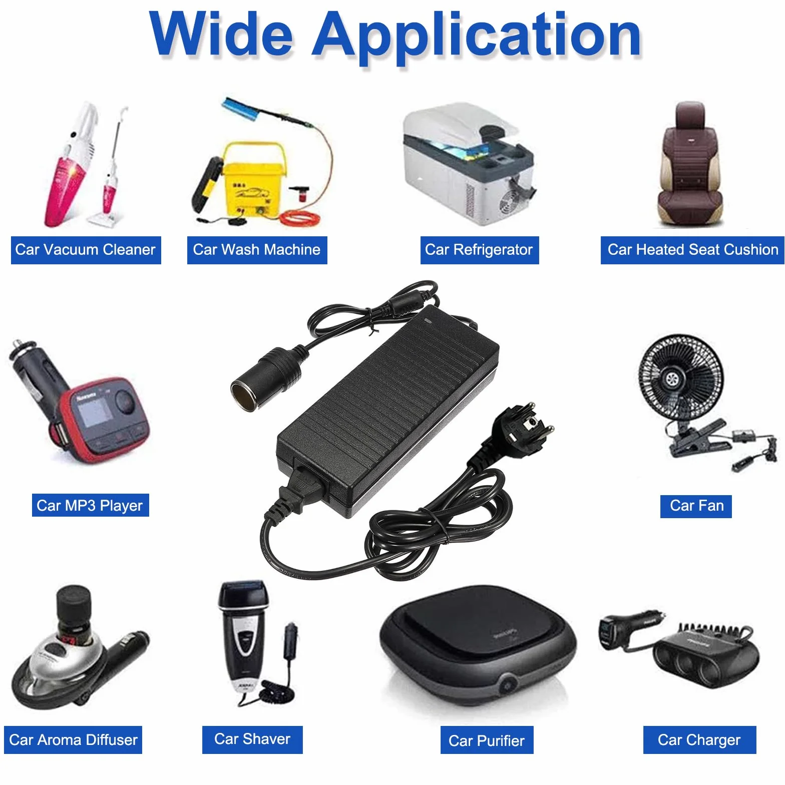 Transformador 240V a 12V 15A Adaptador Mechero Coche, Convertidor CA a CC 180W Fuente de Alimentación para Aspiradora, Refrigerador, Inflador de Neumáticos de Coche