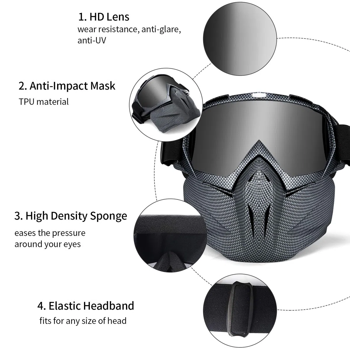 LAMEDA Máscara De Casco Moto Motocross Con Gafas Antivahos De Sol VLT 18%/S3 Para Mujer Y Hombre, Mascara Deportiva Para Esqui Motocicleta