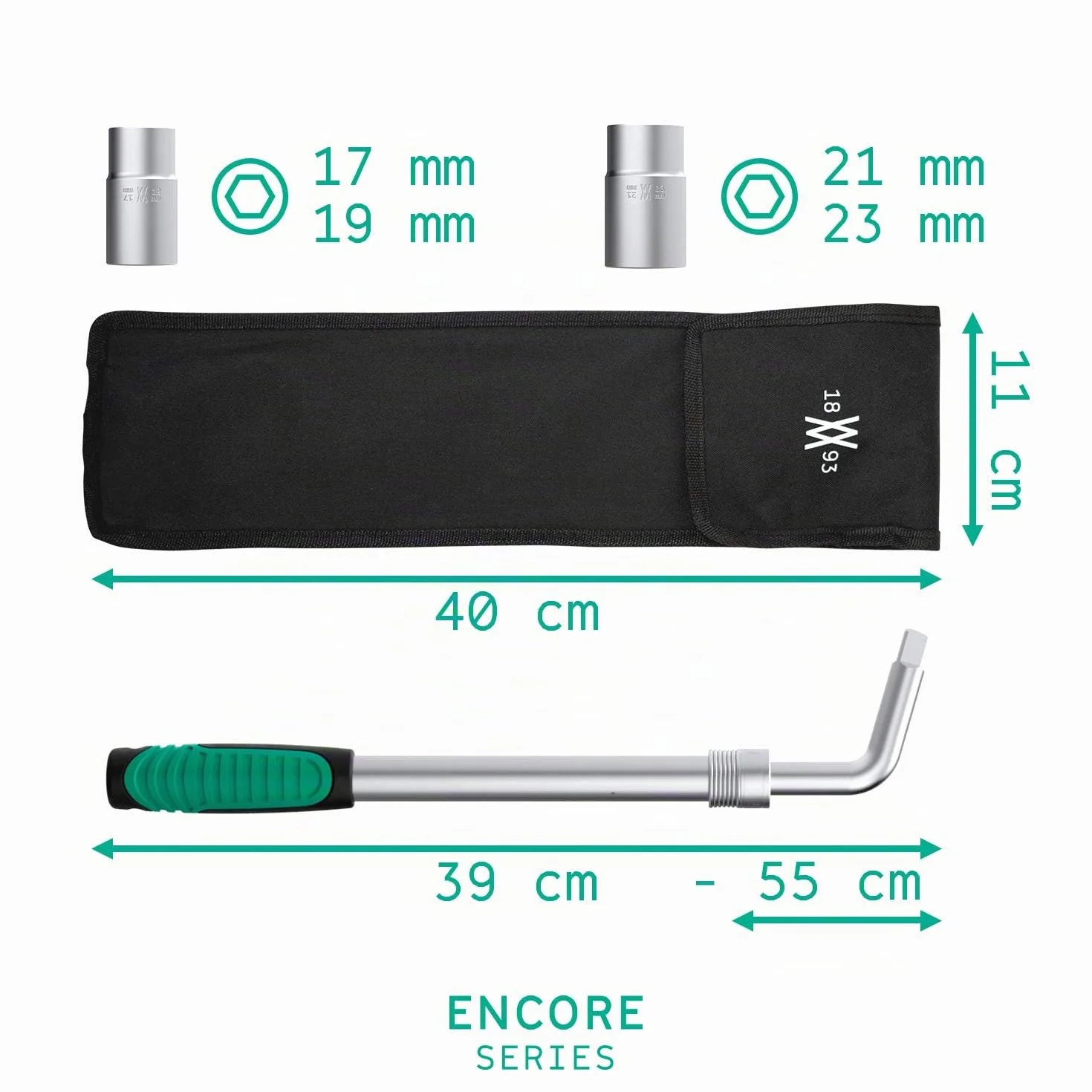 WIESEMANN 1893 Llave telescópica para tuercas de rueda juego de 4 piezas con vaso de 17/19 mm y 21/23 mm, vástago telescópico con adaptador macho de 1/2" y estuche 80249