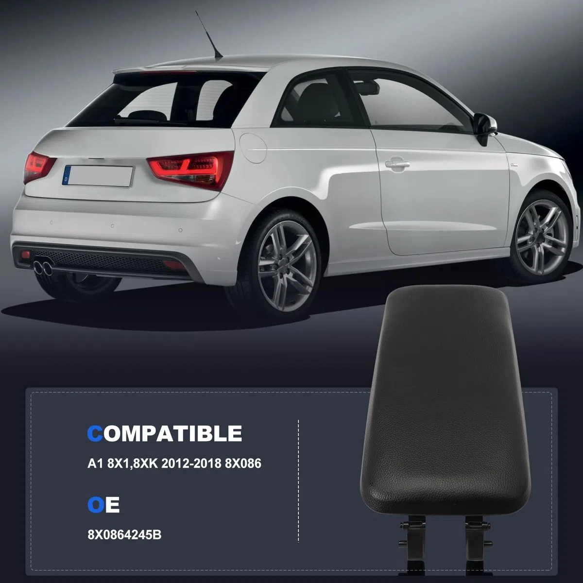 KASturbo Cubierta reposabrazos central para Audi A1 8X1 (2012-2018) Negro | Audi A1 8X1/8XK (2012-18), OE 8X0864245B/A/C, revestimiento piel, instalación fácil.
