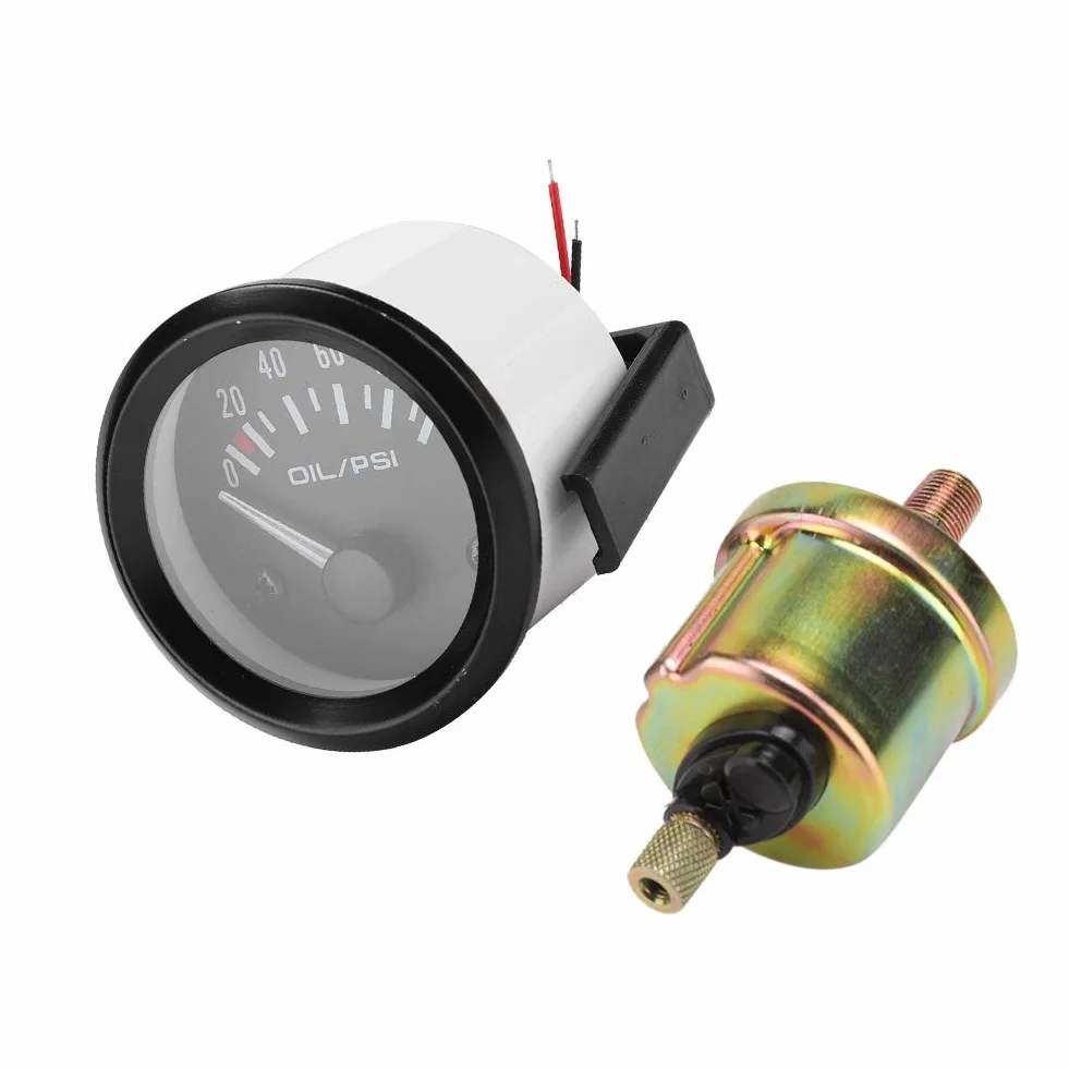 VOBOR 52mm/2in 12v Indicador de Manómetro, Medidor de Presión de Aceite para Coche, Medidor de Presión de Aceite Electromagnético Universal para Coche
