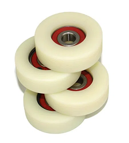 Juego de 4 rodillos de nailon mecanizado de 50 mm de diámetro, fabricadas en la UE, 16mm wide-10mm bearing, 4