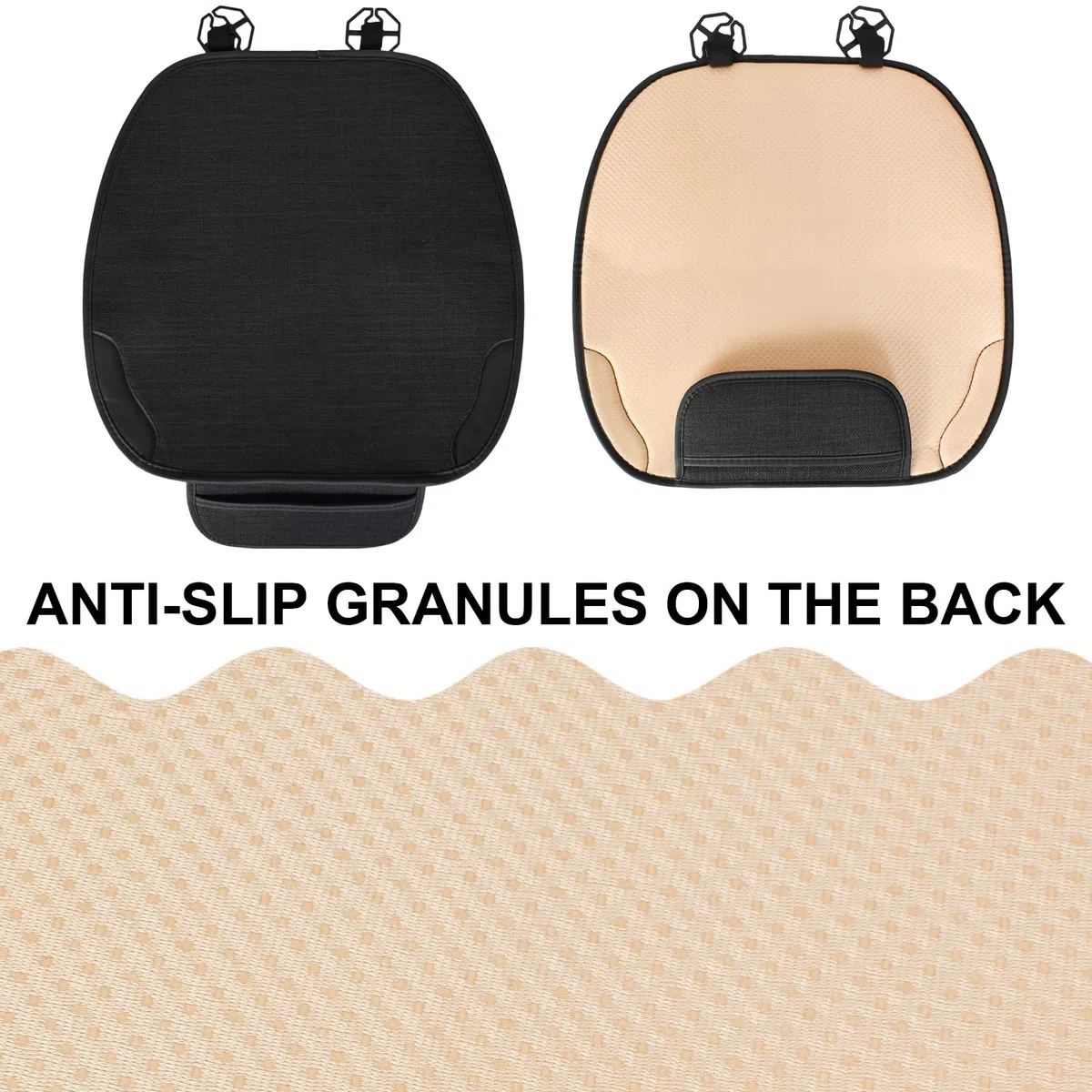 Cojín de Asiento de Coche Universal 51x50cm – Funda Antideslizante para Asiento Delantero,Transpirable y Suave,Estilo Moderno y Minimalista,Accesorios para el Interior del Automóvil (2 Piezas Negro)