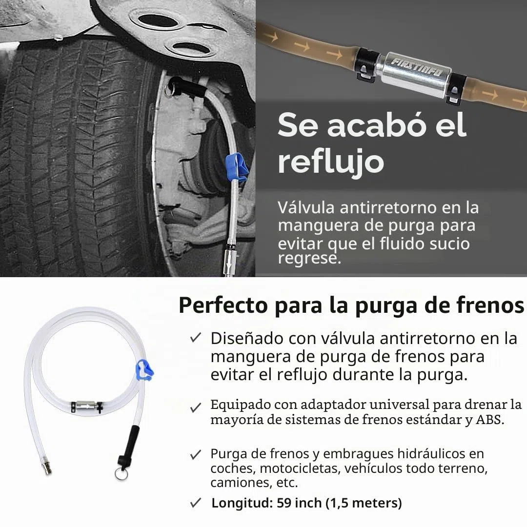 FIRSTINFO A1151G | Manguera de Purga de Frenos 1,5M con Válvula Antirretorno | Compatible con FIRSTINFO Purgador de Frenos
