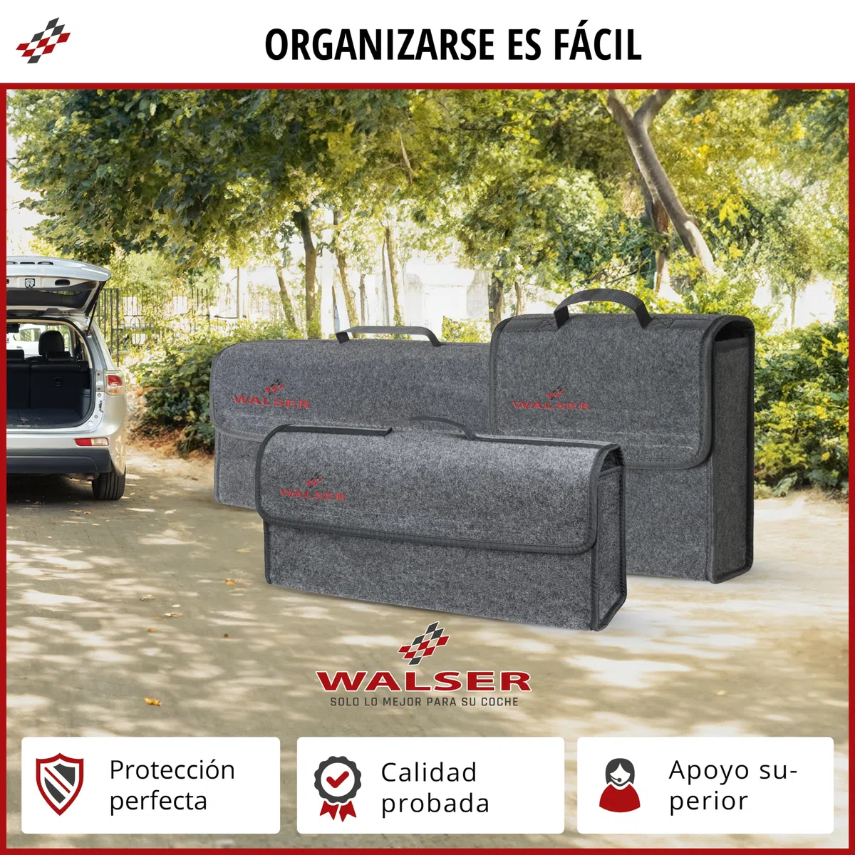 Walser Bolsa de Herramientas para el Maletero Toolbag tamaño XXL, Organizador de Fieltro para el Maletero, Bolsa para el Coche Ok Gris
