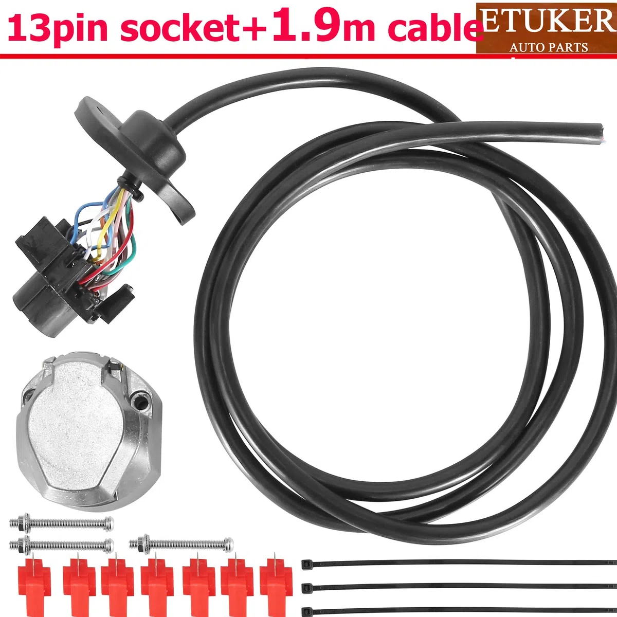 Metal Conector Precableado de 13Pines para Remolque,Zócalo de Remolque con 1.9m Cable Precableado 13Polos (13MZ)