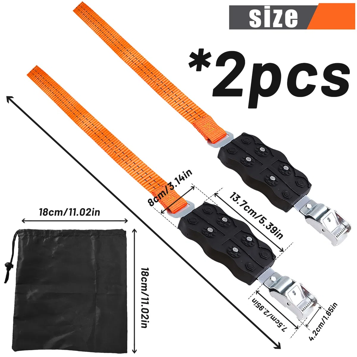 Cadenas de Nieve de Goma para Neumáticos de Invierno, Universales para Coches, Cinturón Antideslizante (S-2pcs)