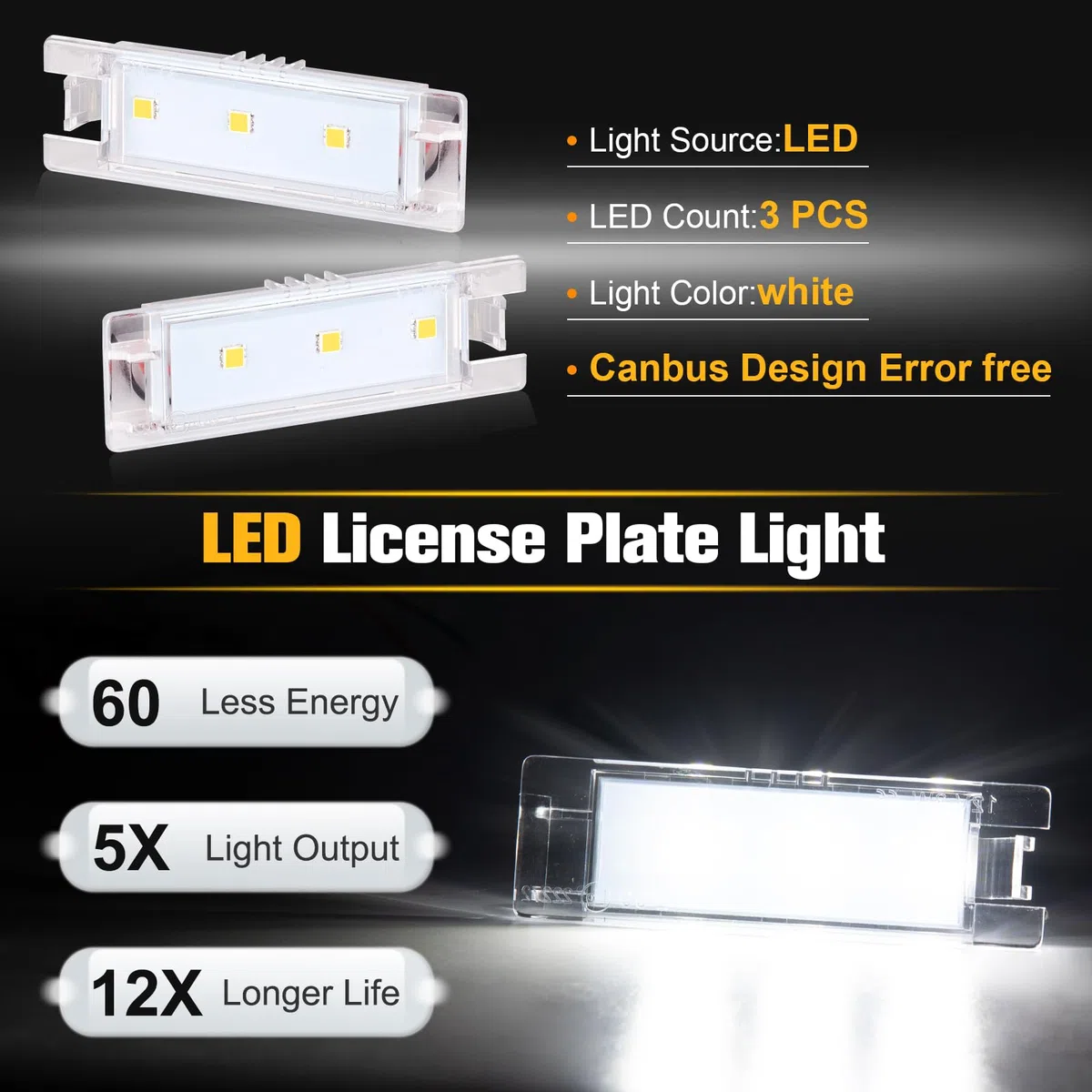 Luces de matrícula LED compatible para Opel Vauxhall Zafira B Vectra C Corsa C DInsigina Astra J H Adam Cascada Meriva A B Tigra Twin Top, Luz de matrícula con Resistor Canbus, 2 Piezas