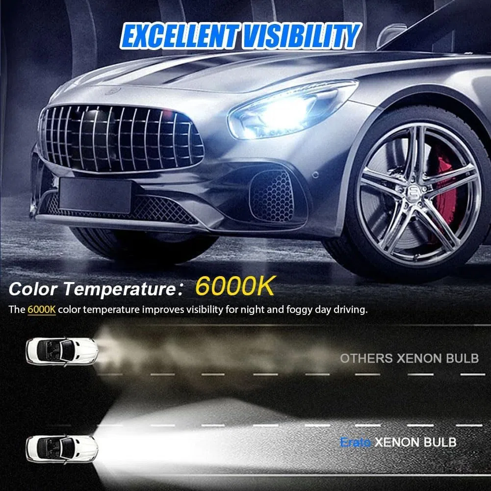 Erato D4S Xenon HID Bombilla de Faro, 35 W 6000 K Metal Stents Base Luces de Cruce Luces de Reemplazo Paquete de 2