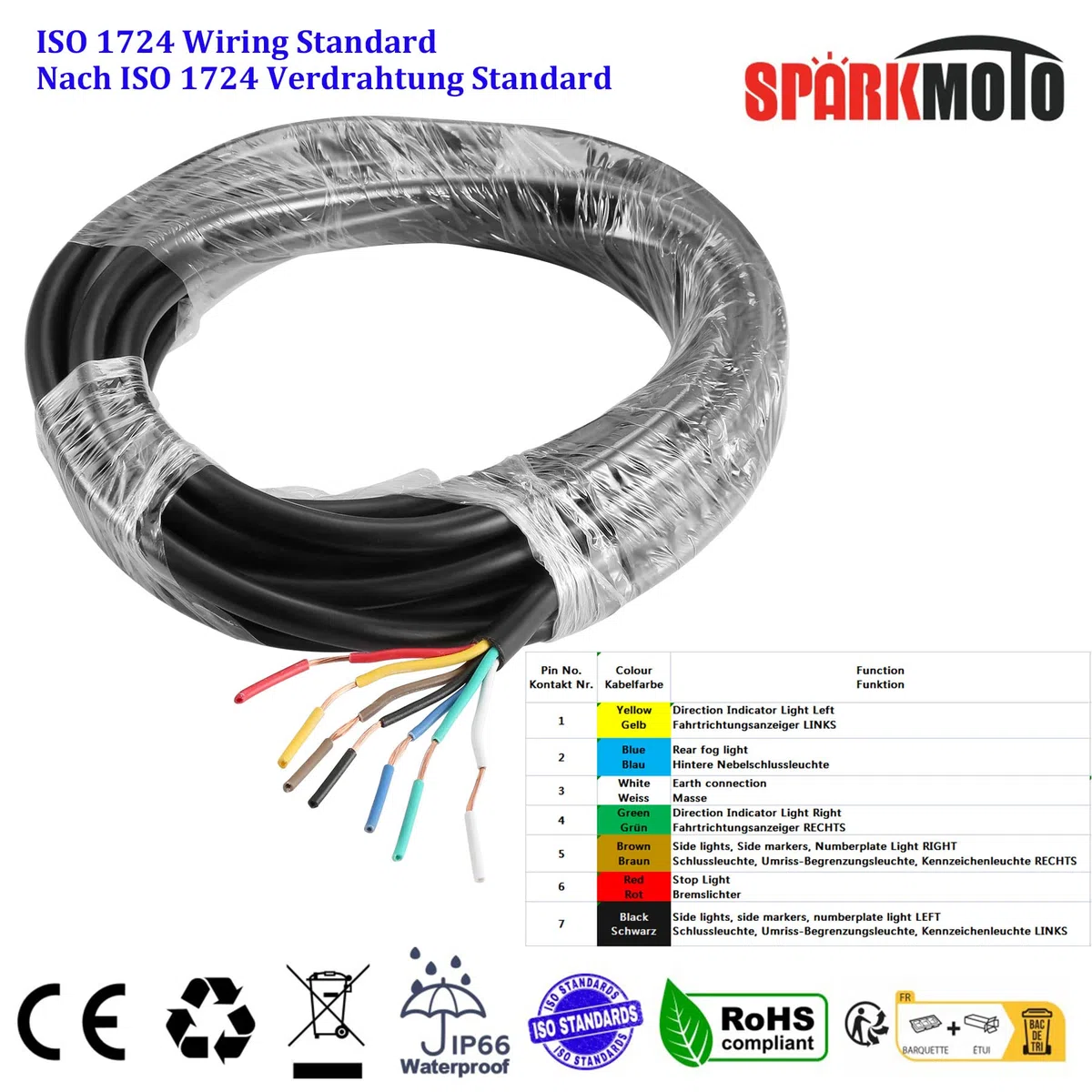10M Cable de Remolque 7 Polos,Ronda Cable 7 Núcleos de Remolque,Cable para Remolque 7 Hilos,Cable eléctrico 7 Hilos para vehículo,luz de Remolque,LED Pilotos Remolque,Enchufe de Remolque