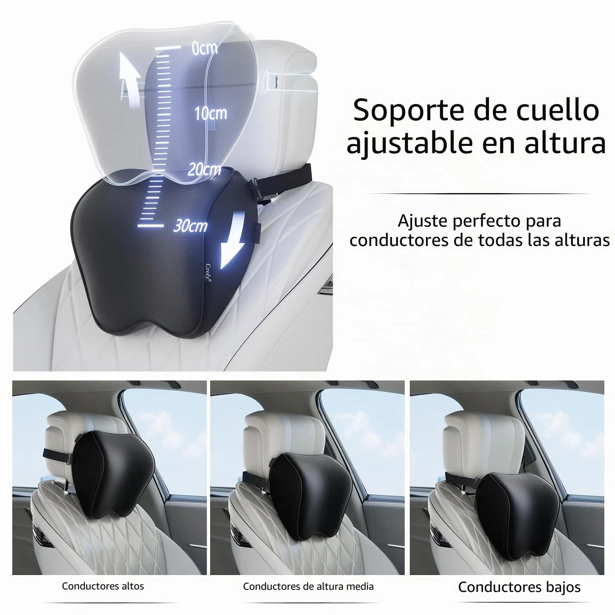 Crofy Juego de 2 Almohadas para el Cuello del Coche, Reposacabezas Suave para Conducir con Correa Ajustable, 100% Espuma de Memoria y Funda Transpirable Lavable, Diseño Ergonómico y Cómodo