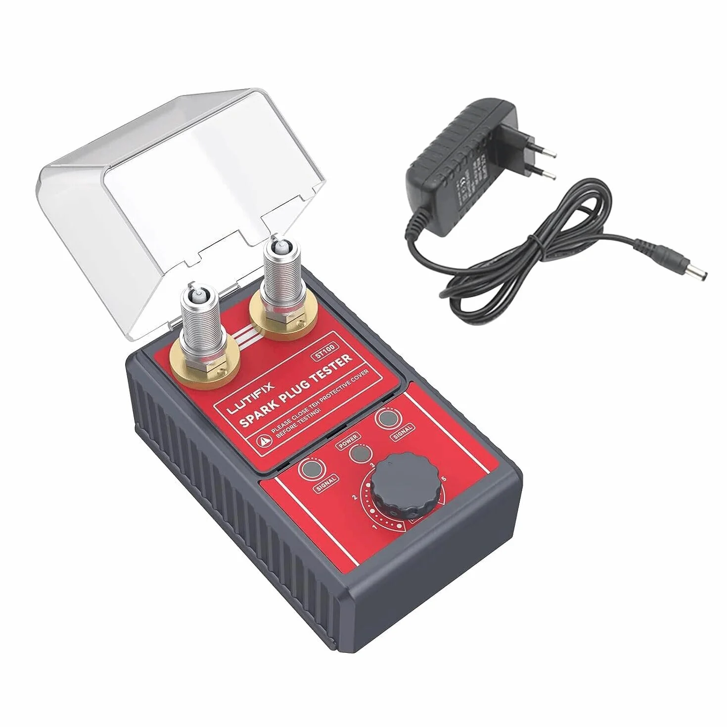 Probador de bujías, analizador de sistema de bujías de encendido de doble orificio automotriz con orificios dobles ajustables y cubierta protectora Bujía de 0 a 6000 rpm Ajustable para bujía de 12 mm