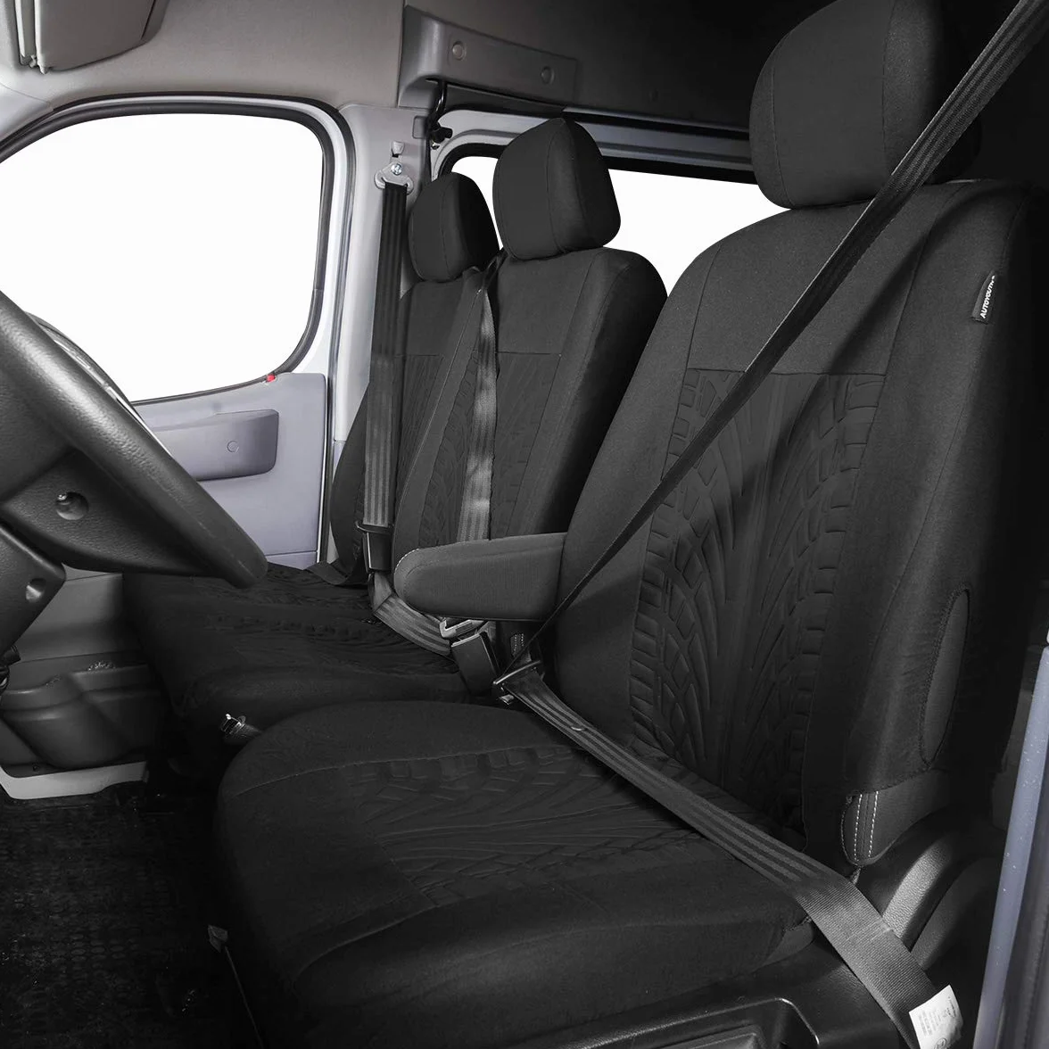 TOYOUN Juego de Fundas de Asientos para Furgonetas y Camiones de 1 + 2 plazas, Fundas Asientos Coche Universales,Poliéster Protector Cubre Asiento Coche Delantero Accesorios de Automóvil,Negro