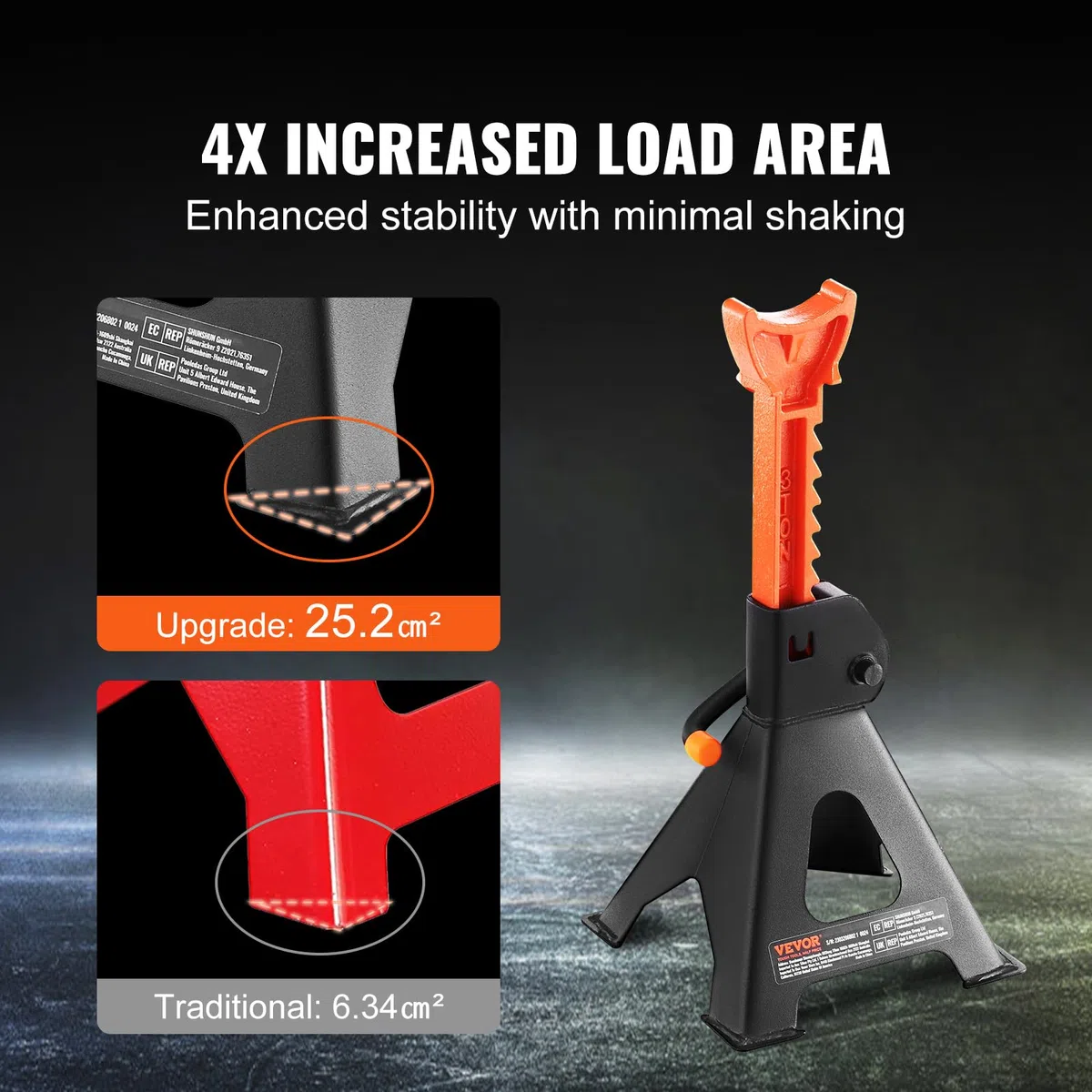 VEVOR Soportes de Gato de Acero 2 Piezas Capacidad de 3 Toneladas (6,000 lbs) Soportes de Gato para Automóvil, Altura Ajustable de 275-415 mm para Levantar SUV, Camioneta, Automóvil y UTV/ATV, Rojo