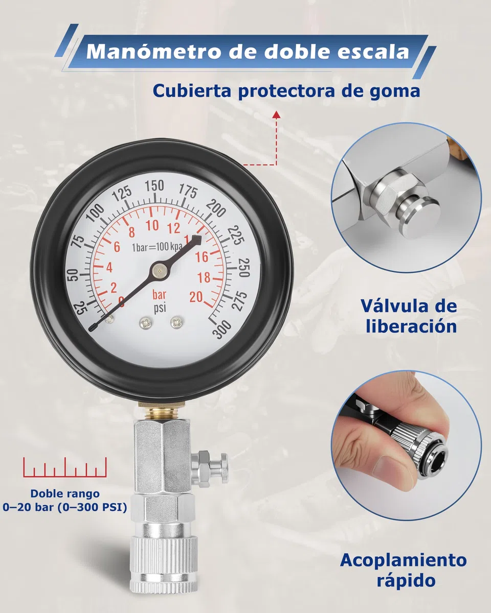 DAYUAN Juego de 8 probadores profesionales de compresión de motor de gasolina para automóviles y motocicletas