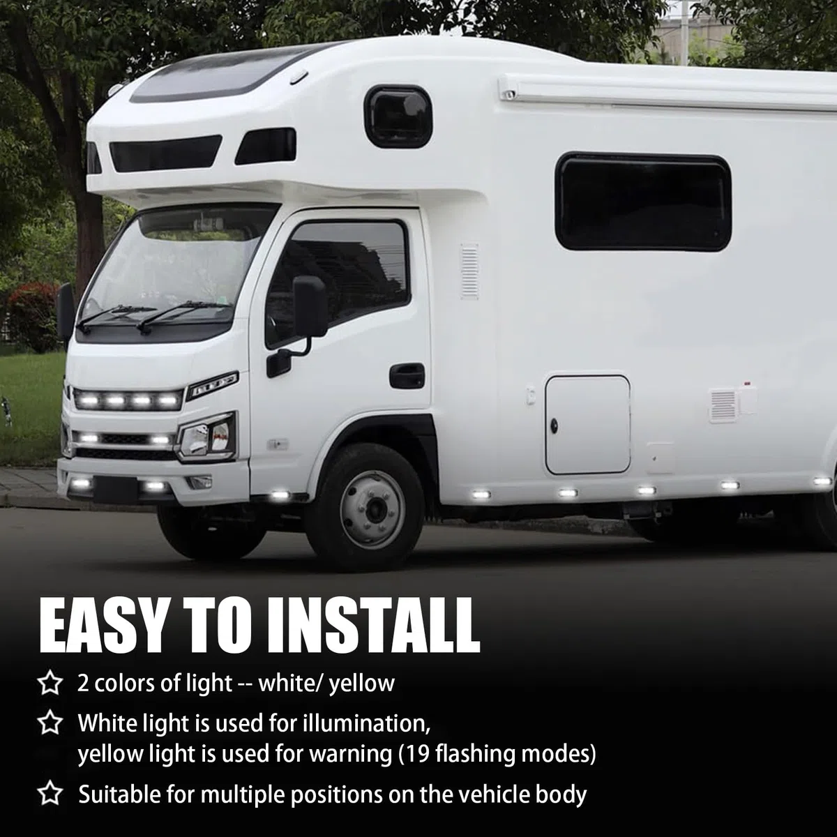 Luz Led Exterior Caravana 12V Luz Blanca/Luz Amarilla Luz LED Exterior Autocaravana IP67 Impermeable 2160LM Luces Led para Toldo Furgoneta Camper (Carcasa negra - Luz blanca/Luz amarilla)