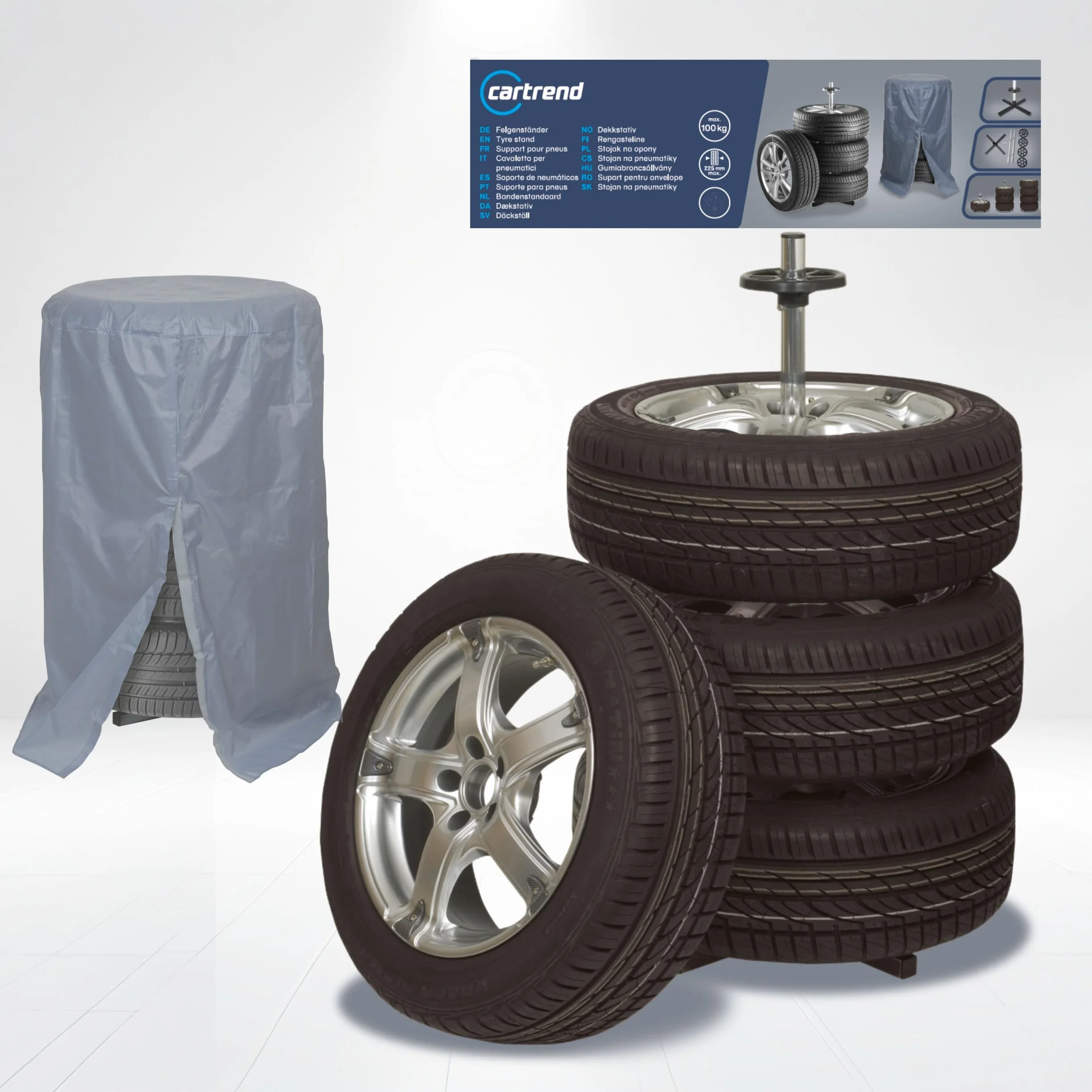 Cartrend 7730056 Soporte vertical Porta-ruedas con protector de neumáticos, hasta 225 mm de ancho de rueda
